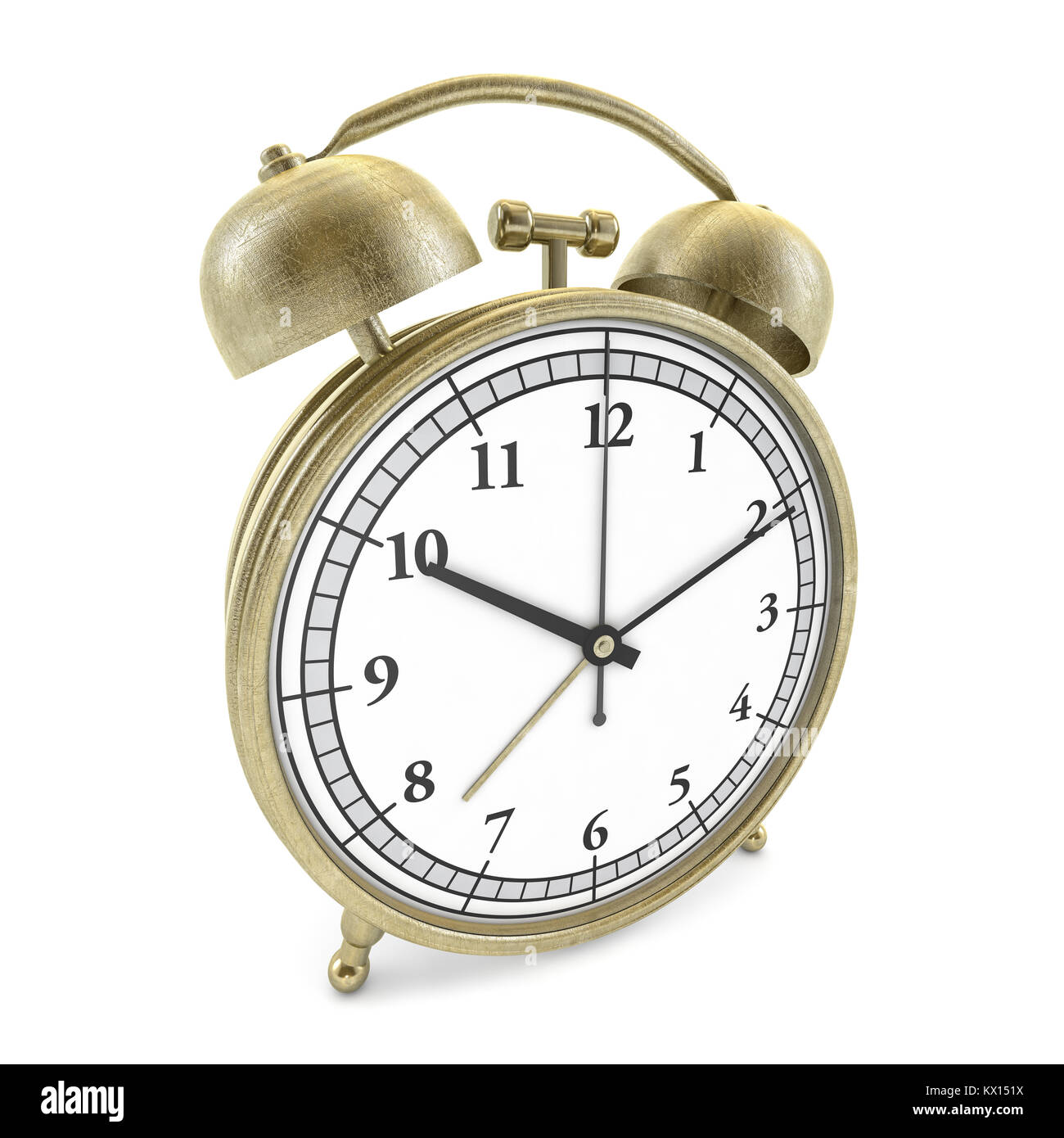 Old style alarm clock isolated on white. 3d rendering Stock Photo - Alamy