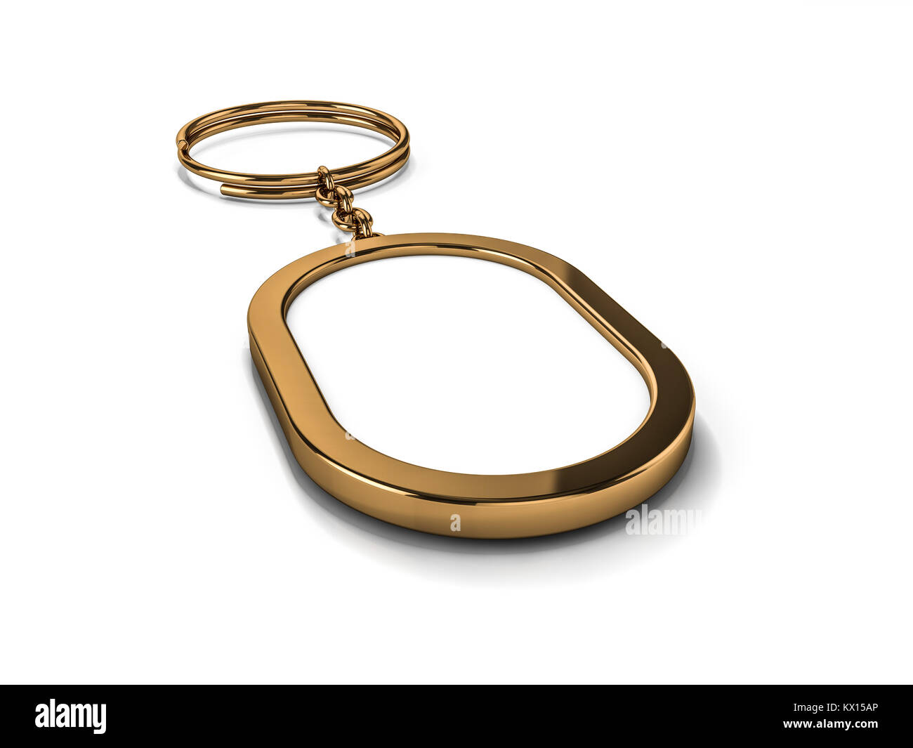 3D rendering illustration of a blank metal keychain with a ring for a ...
