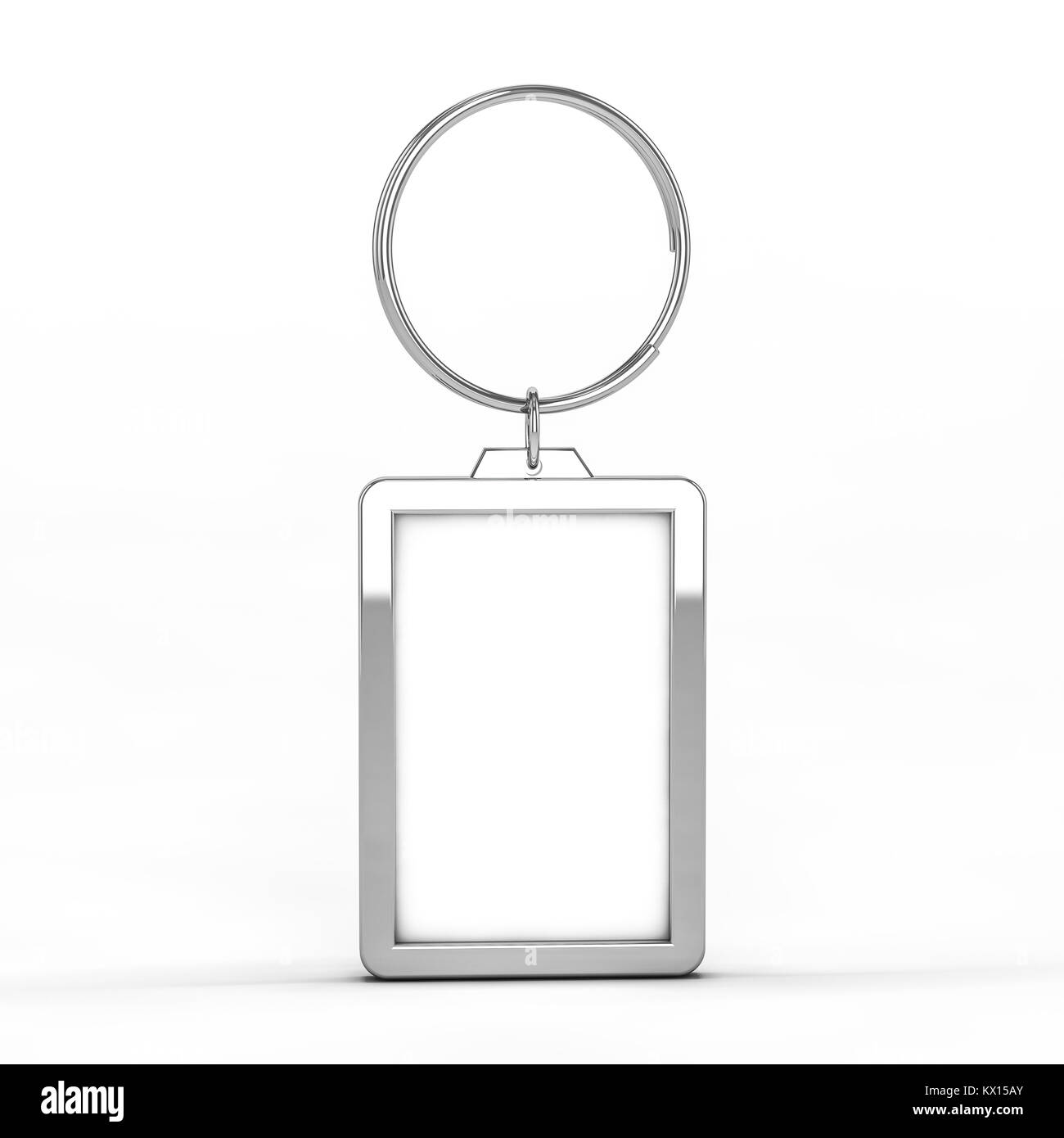 3D rendering illustration of a blank metal keychain with a ring for a ...
