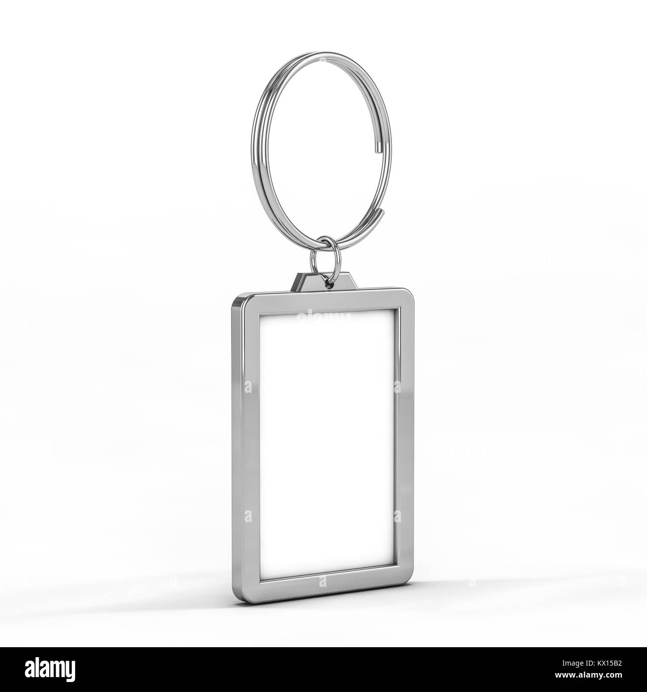 3D rendering illustration of a blank metal keychain with a ring for a ...