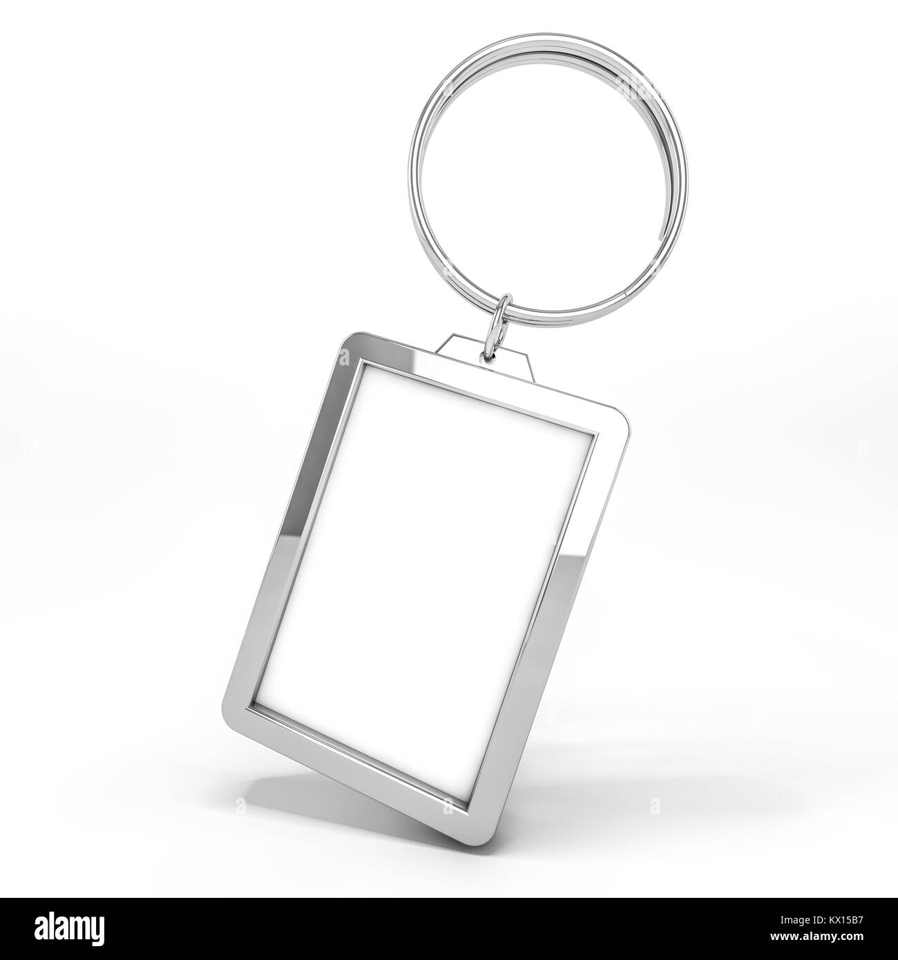 3D rendering illustration of a blank metal keychain with a ring for a ...