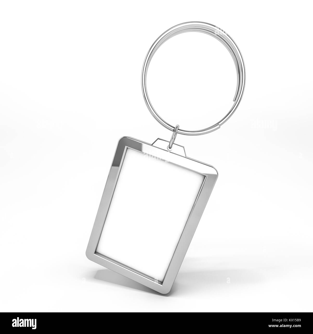 3D rendering illustration of a blank metal keychain with a ring for a ...