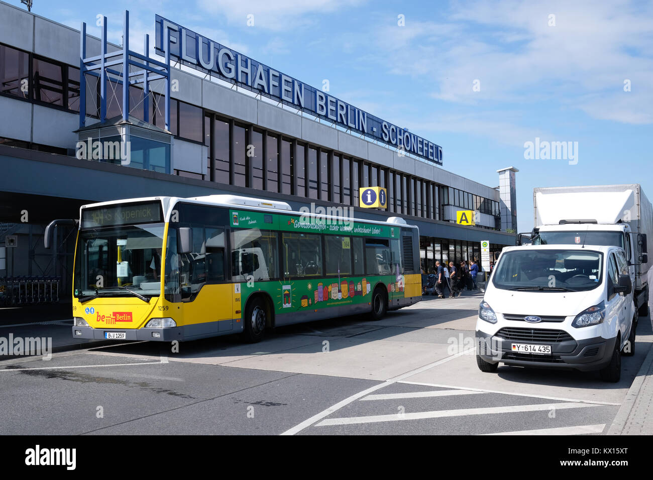 A bus departing from the Flughafen Berlin Schönefeld - Berlin Schönefeld Airport Stock Photo
