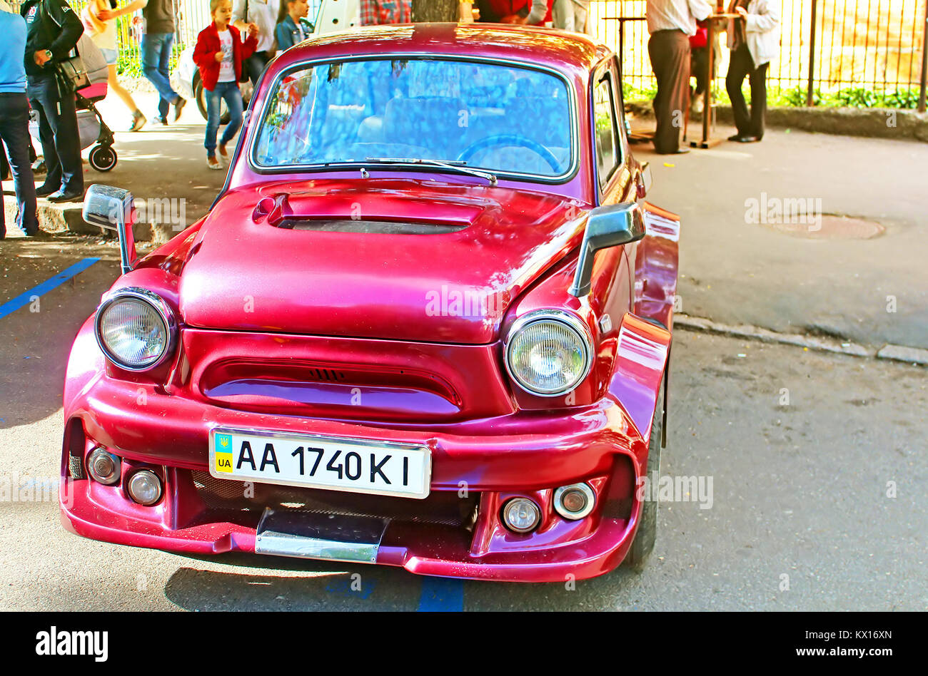 VINNYTSIA, UKRAINE - MAY 14, 2016: Retro car on the street in Vinnytsia on the frame of Day of Europe in Vinnytsia, Ukraine Stock Photo