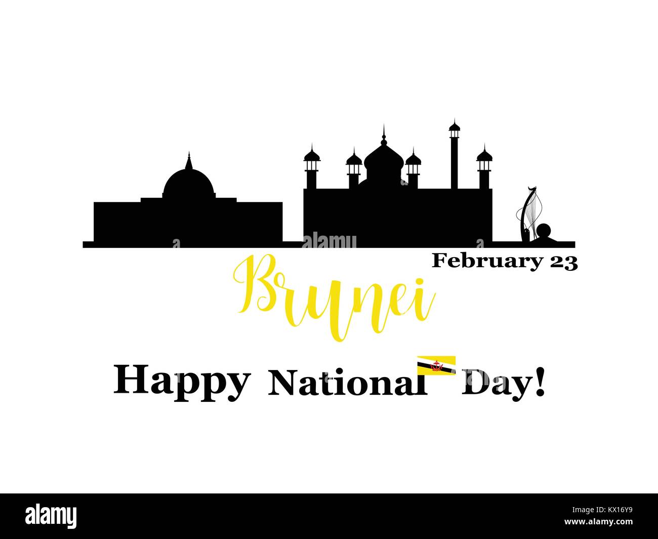 Greeting card Brunei national day. February 23. graphic design for