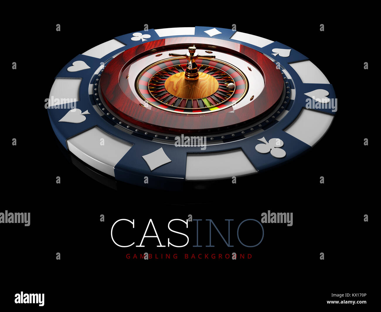 Realistic casino gambling roulette wheel with chip. 3d play chance luck