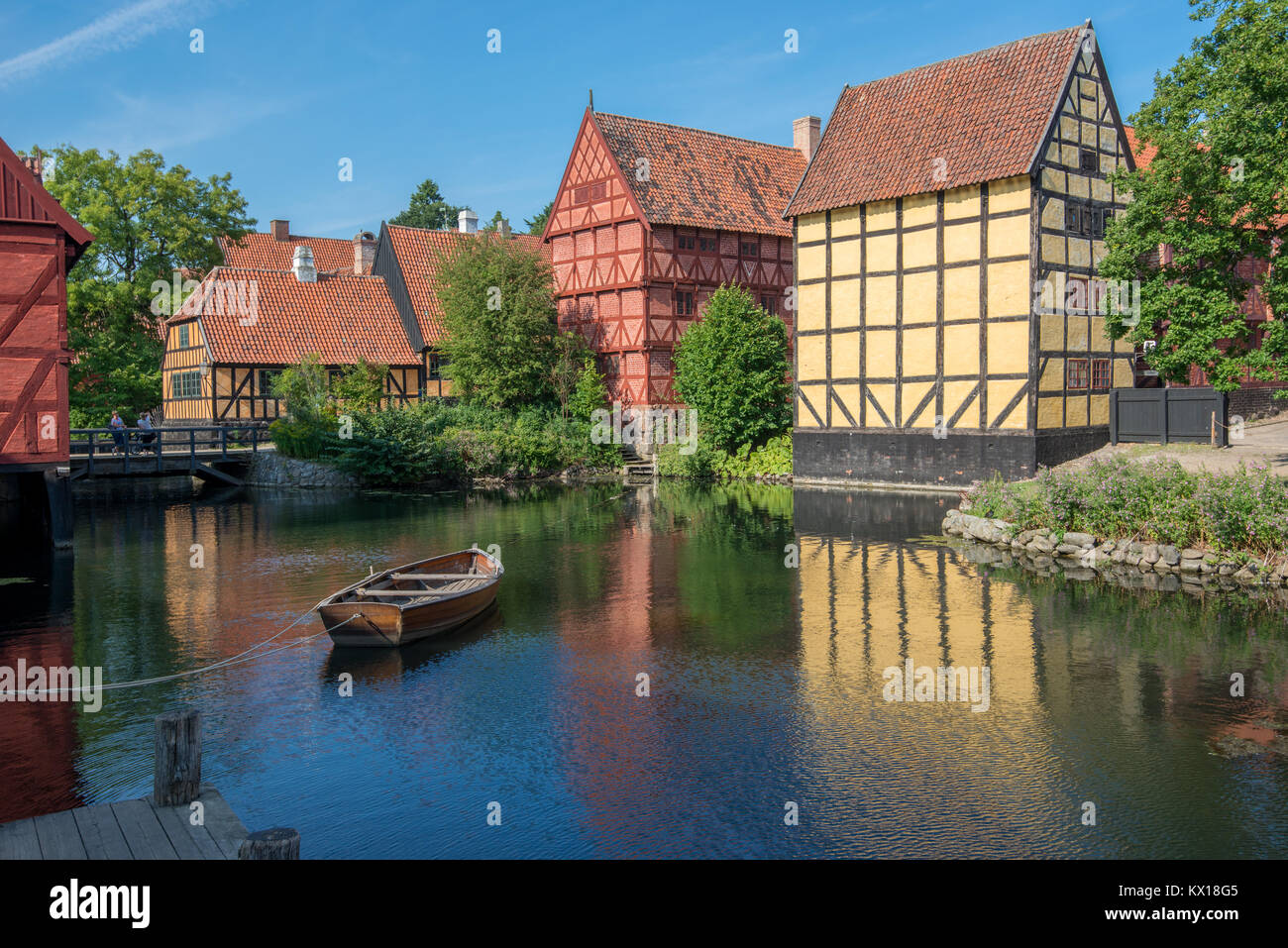 The Old Town in Aarhus is popular among tourists as it displays traditional Danish architecture from 16th century to 19th century. Stock Photo