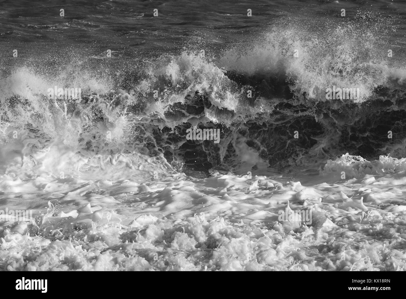 Stormy sea breaking waves Black and White Stock Photos & Images - Alamy