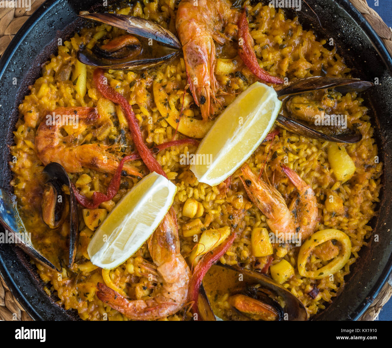 Seafood paella, traditional spanish dish Stock Photo