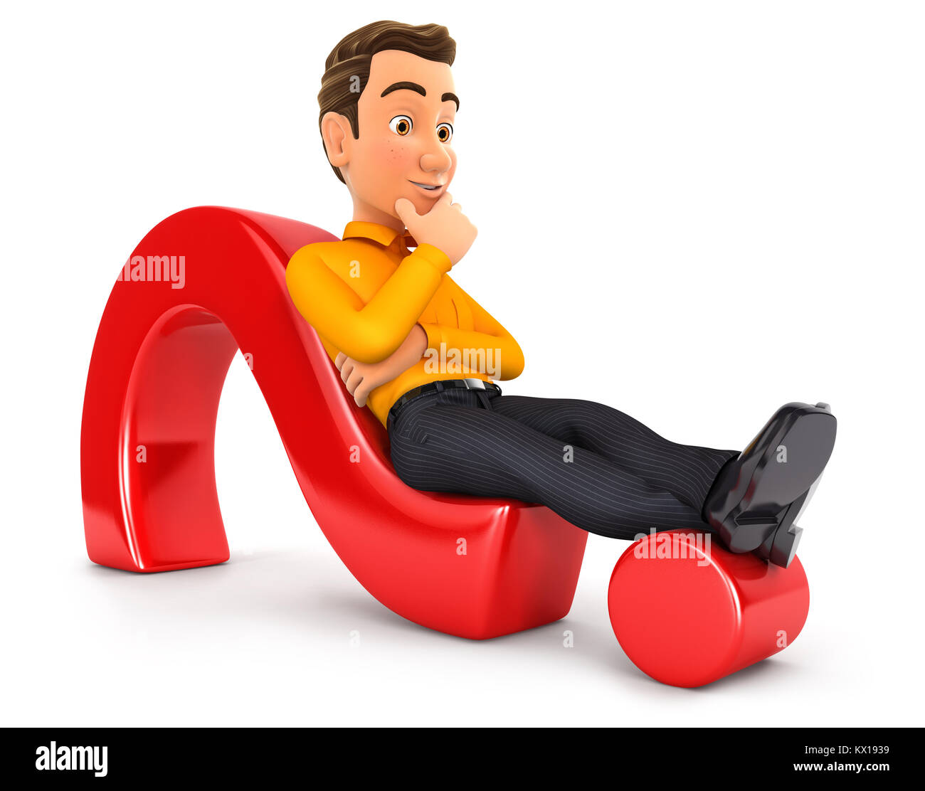 3d man lying on question mark, illustration with isolated white ...