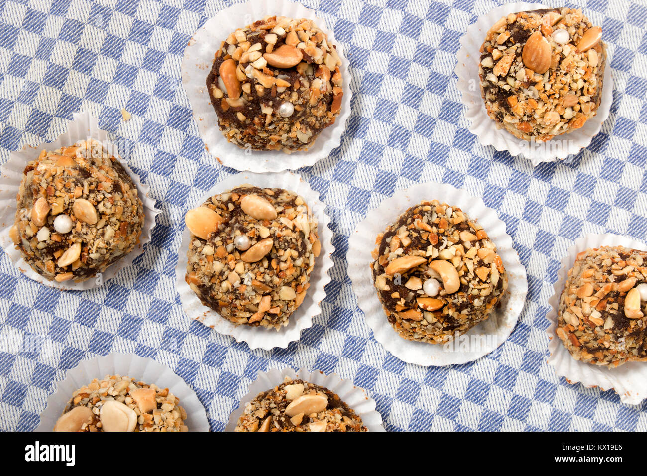 Traditional portuguese sweet of fig, carob and almond balls Stock Photo