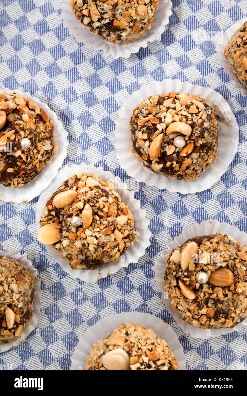 Traditional portuguese sweet of fig, carob and almond balls Stock Photo