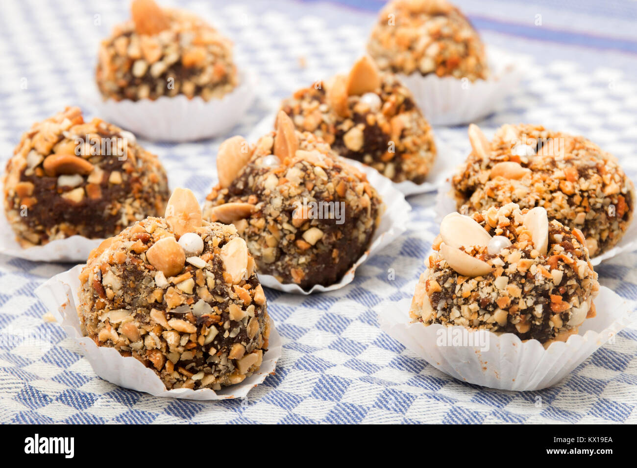 Traditional portuguese sweet of fig, carob and almond balls Stock Photo