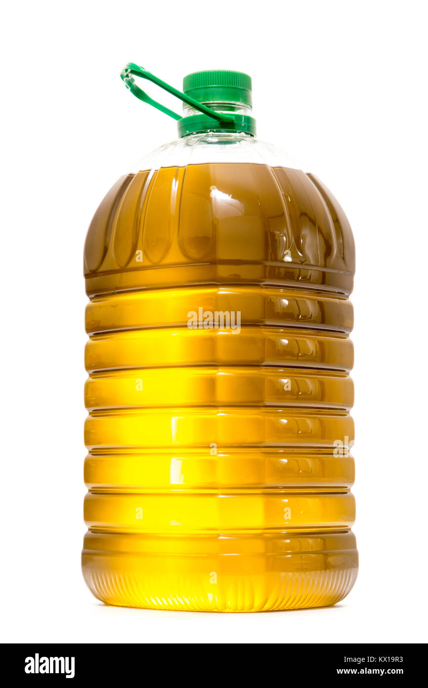 Five litre of olive oil bottle isolated on a white background. Stock Photo