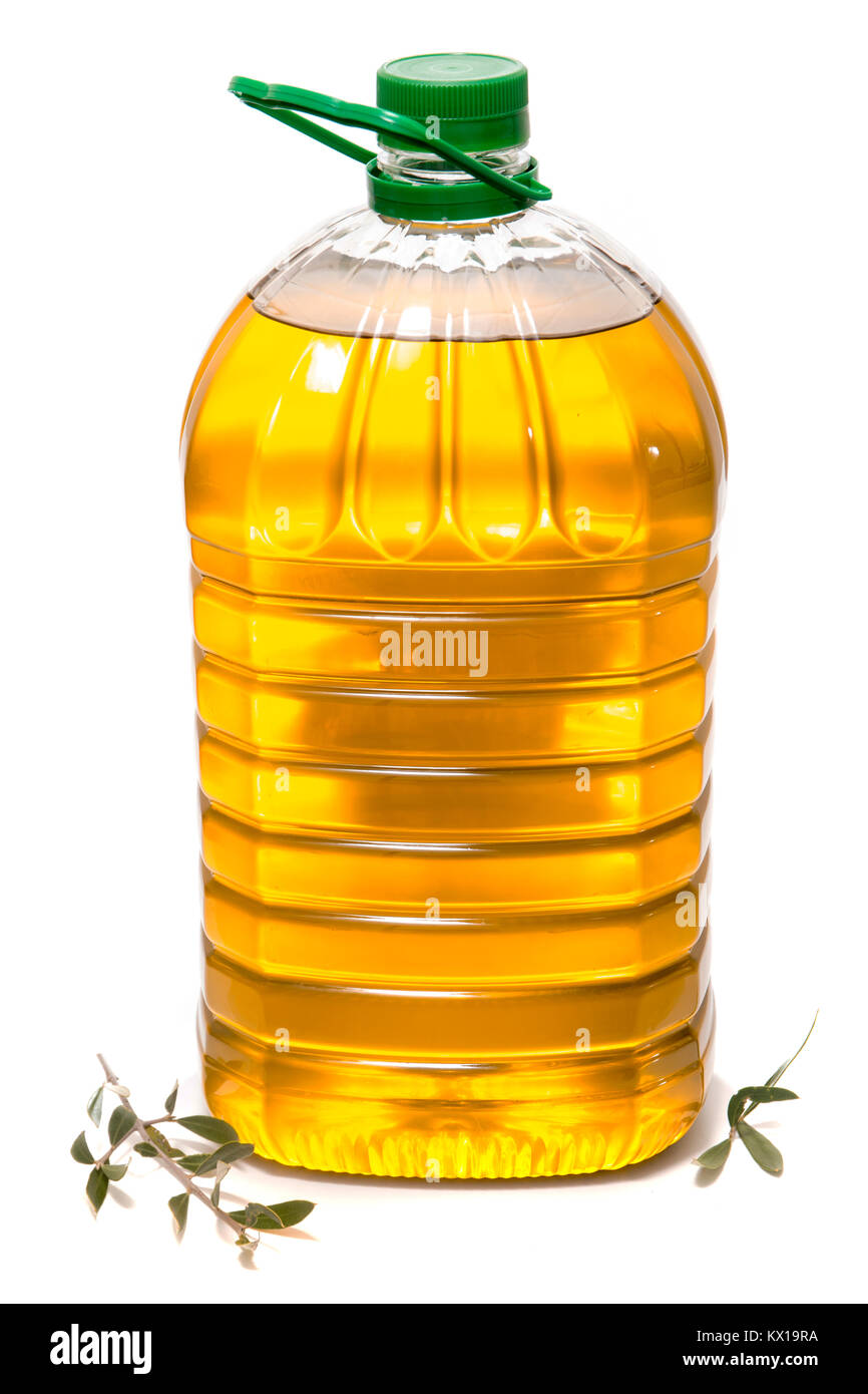 Five litre of olive oil bottle isolated on a white background. Stock Photo