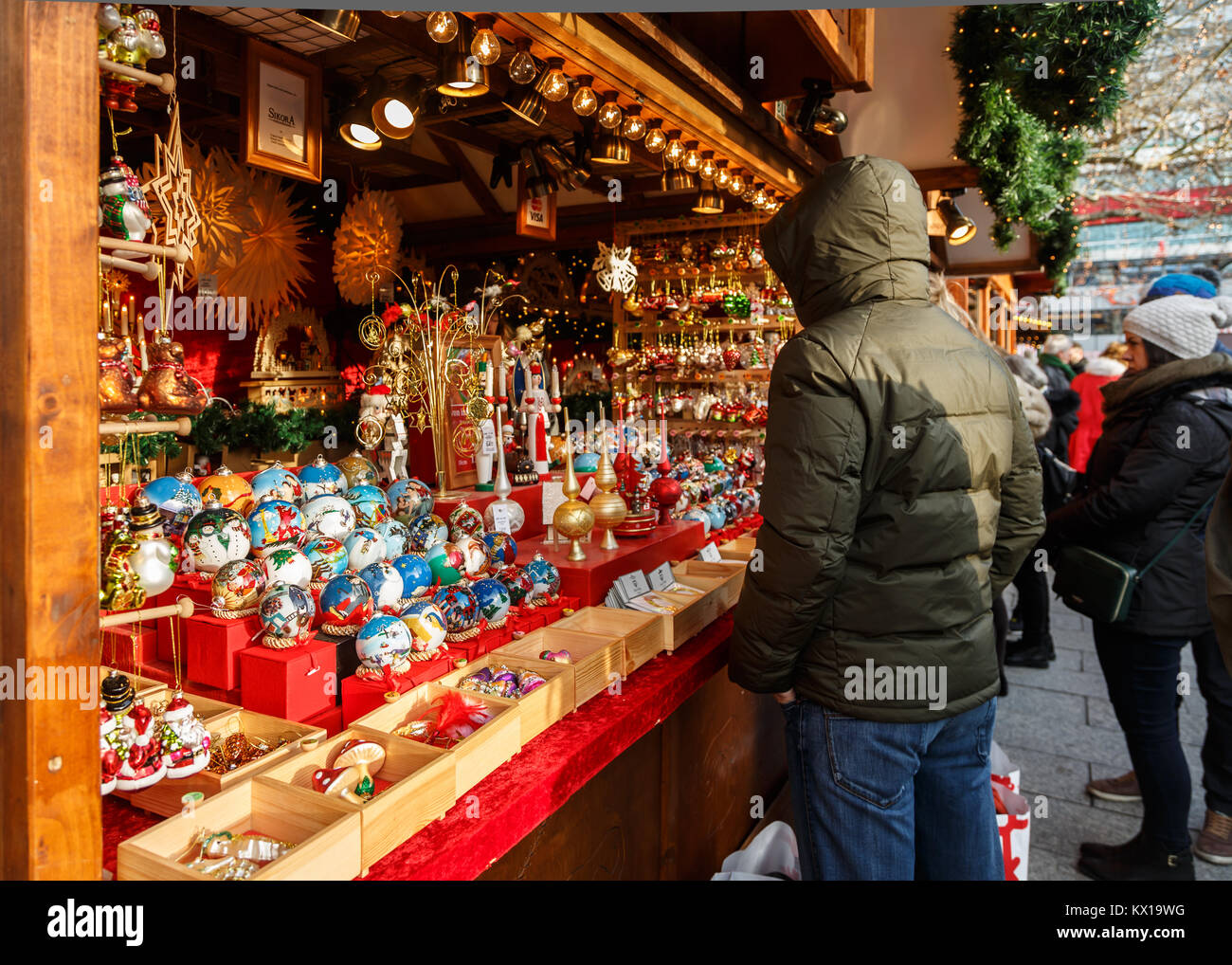 People shopping in the Christmas market, Berlin, Germany Stock Photo