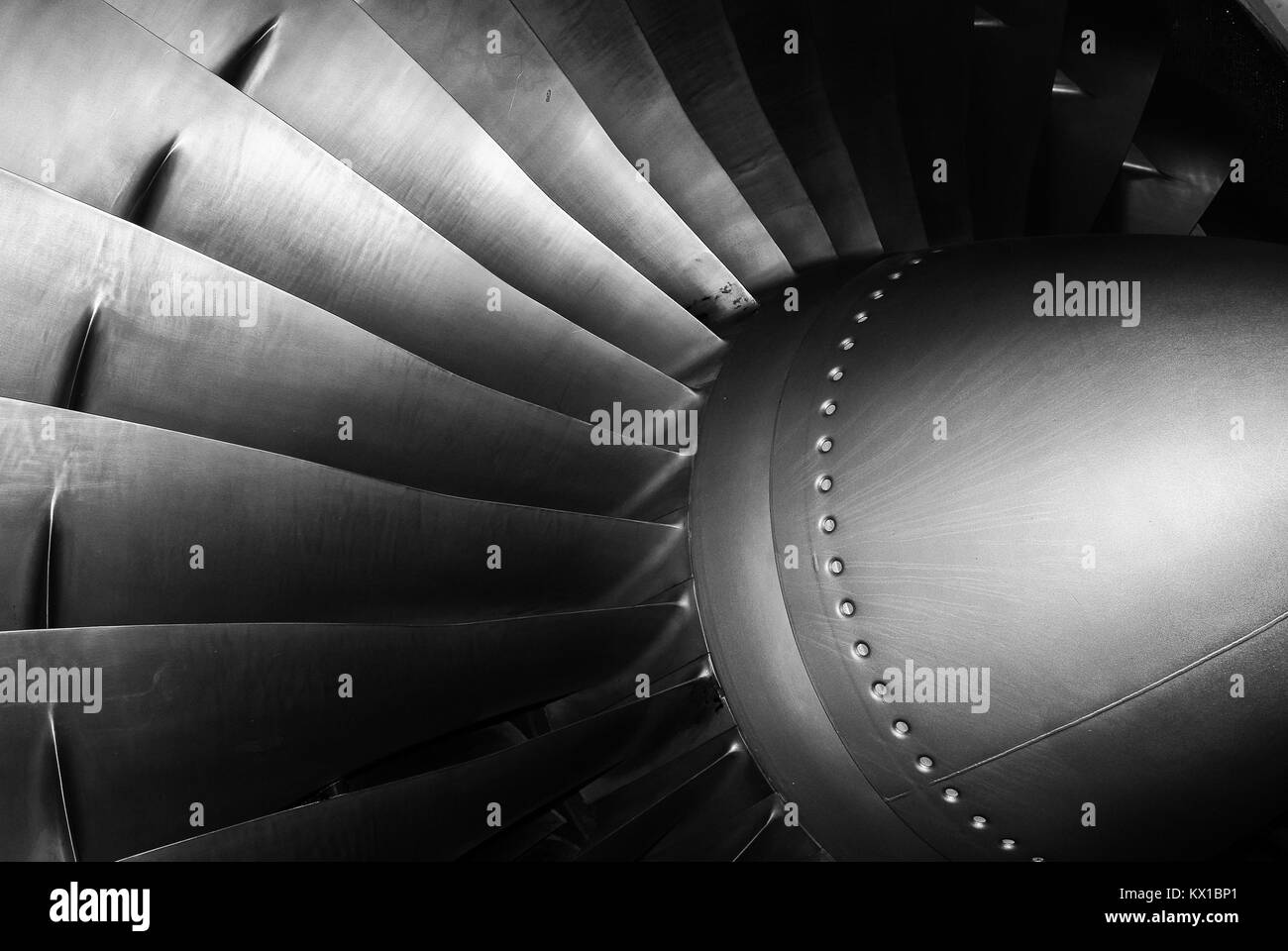 Rolls Royce Airliner jet engine photographed in black and white at RAF Cosford Museum Stock Photo