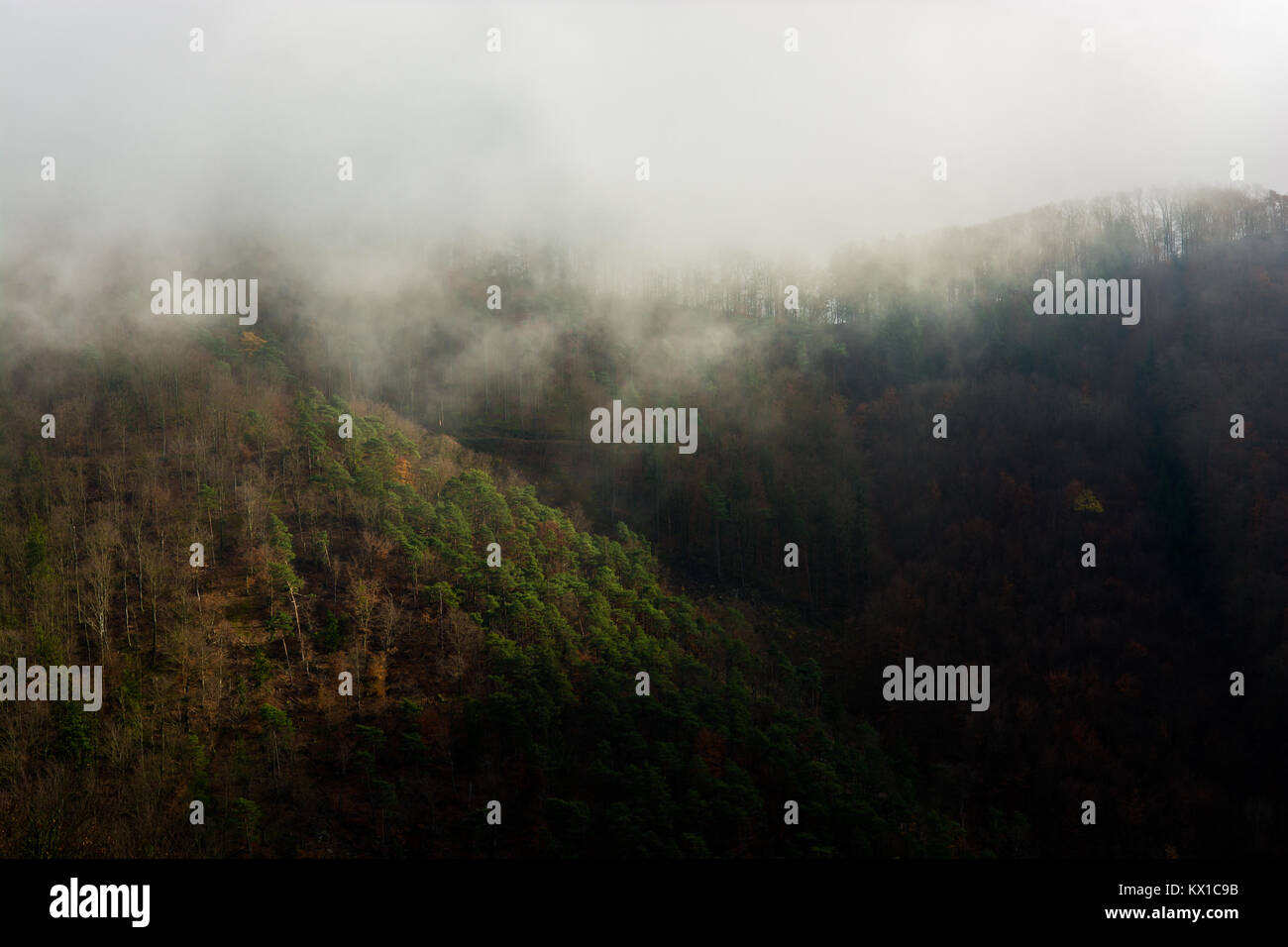 Misty Green Valley an Hills Stock Photo - Alamy