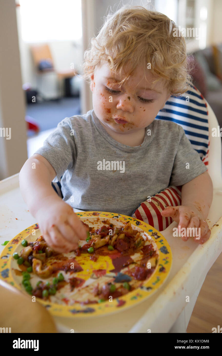 Baby-led weaning can be messy Stock - Alamy
