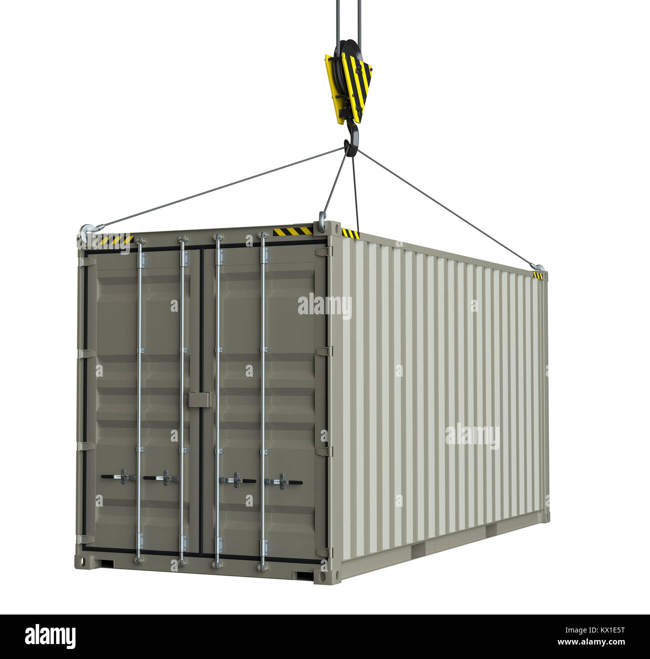 Service delivery - cargo container hoisted by hook Stock Photo