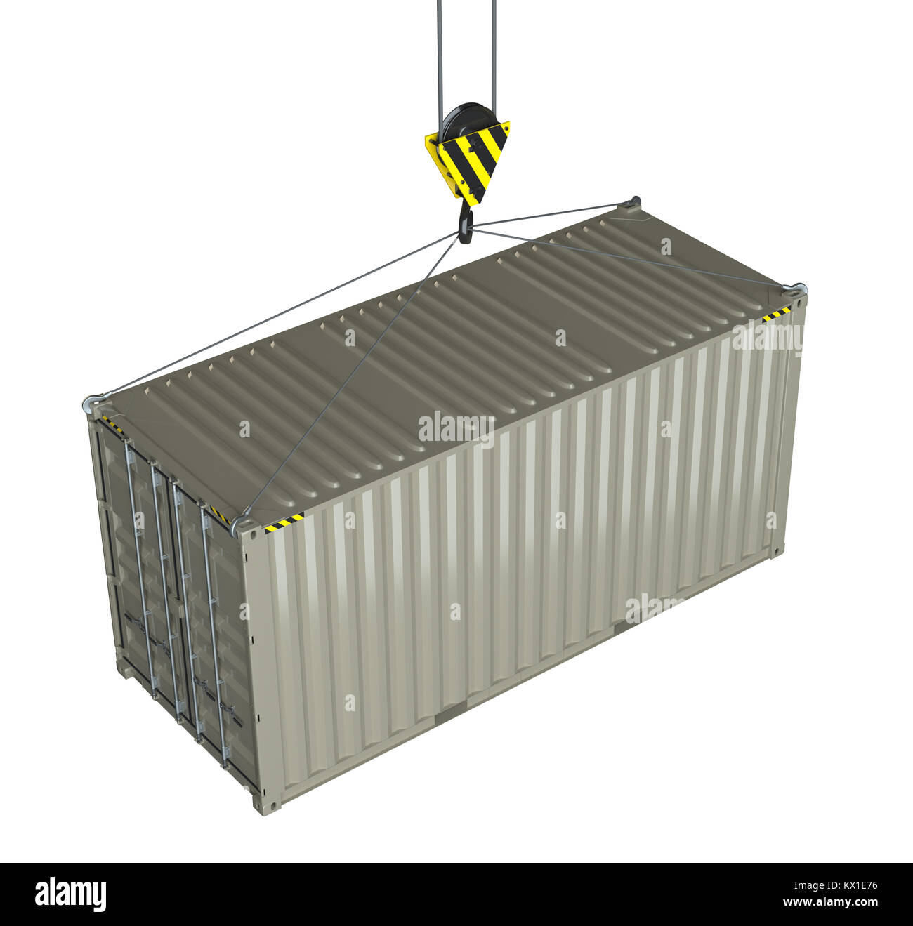 Service delivery - cargo container hoisted by hook Stock Photo