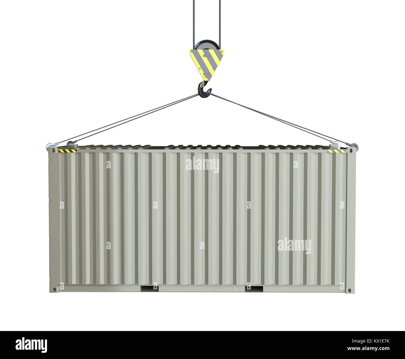 Service delivery - cargo container hoisted by hook Stock Photo