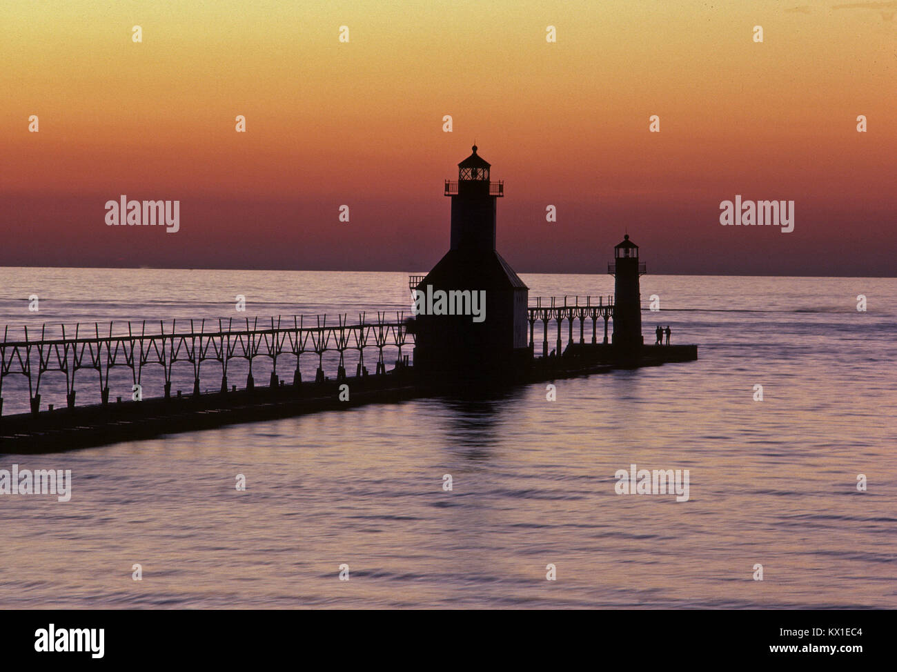 St Joseph North Pier Lights Saint Joseph Michigan United States of America Stock Photo