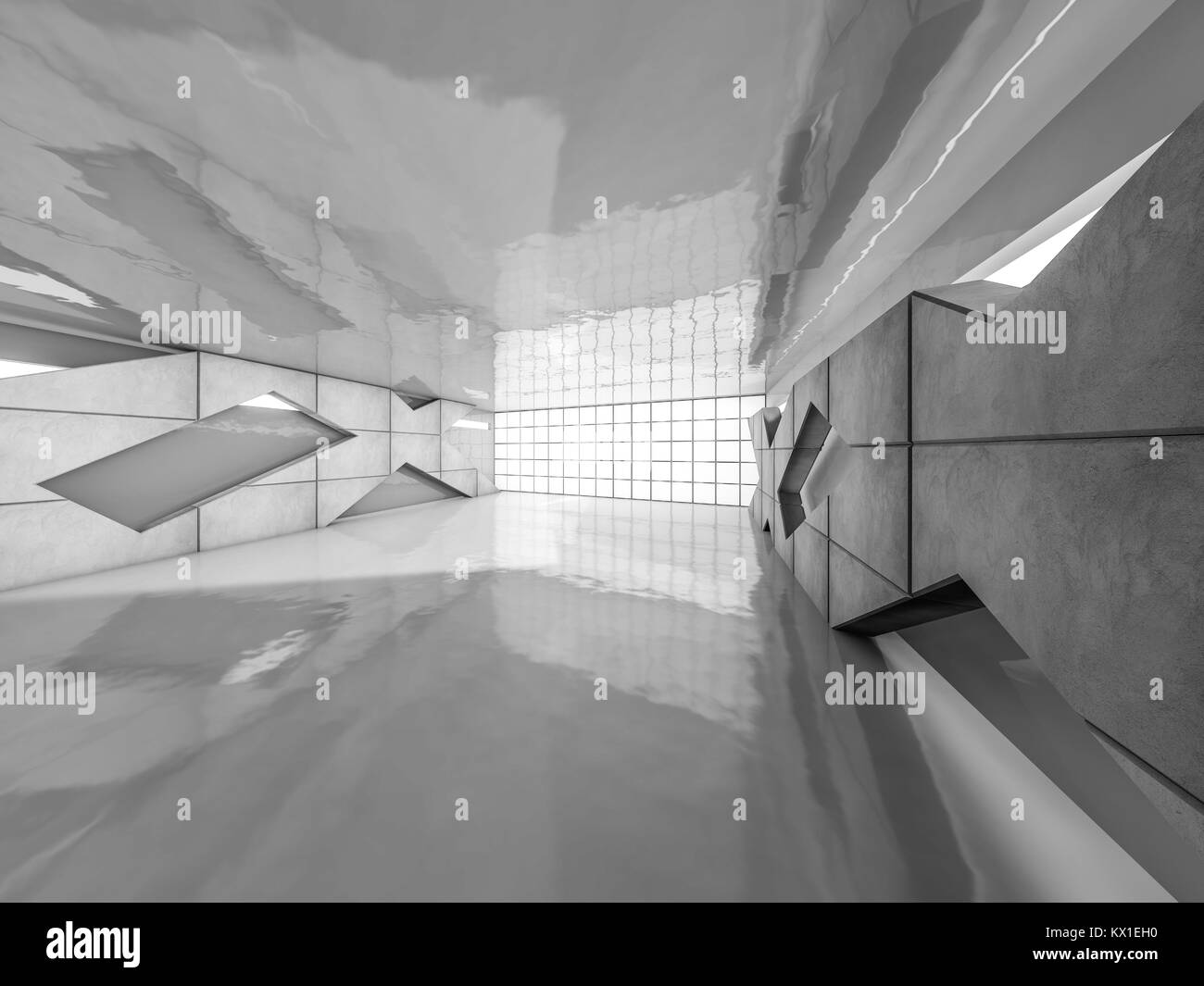 Abstract modern architecture background, empty open space interior. 3D ...