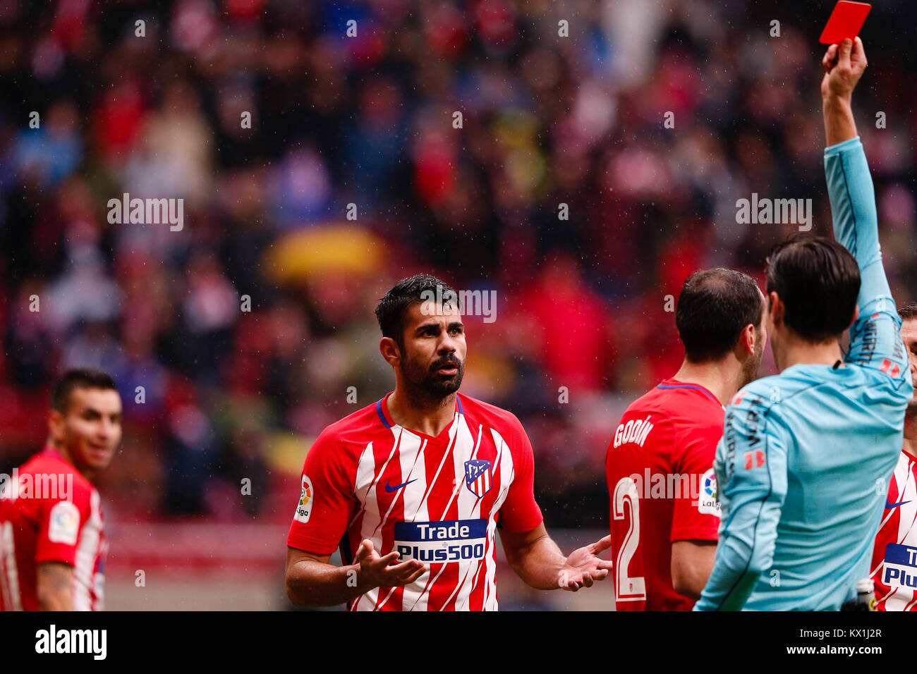 Diego Costa (Atletico de Madrid) celebrates his goal which made it (2, 0)  receives a red card in action during La Liga match between Atletico de  Madrid vs Getafe CF at the