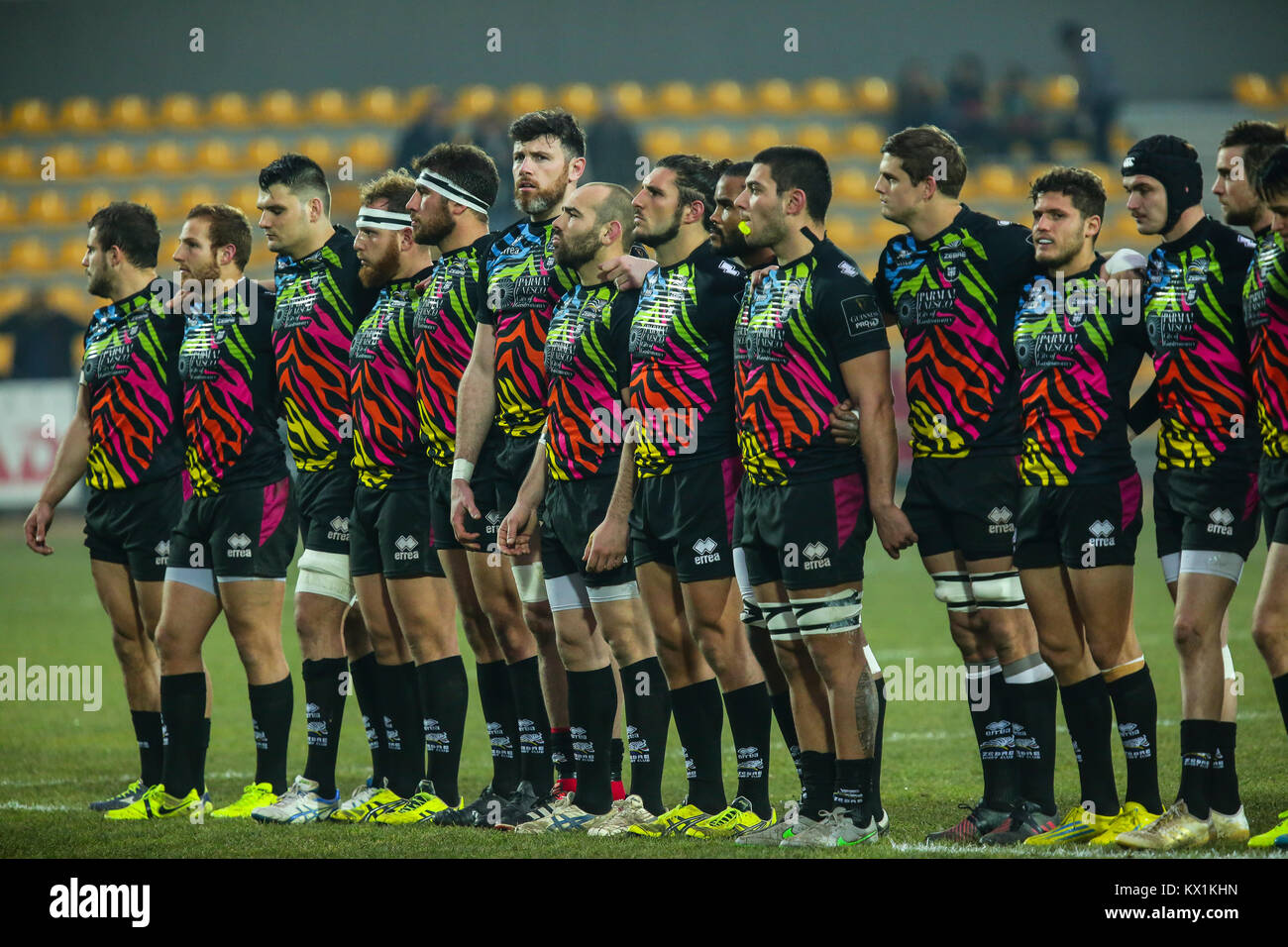 Parma Italy 06th January 18 Zebre Rugby Club Team Stands Before Stock Photo Alamy