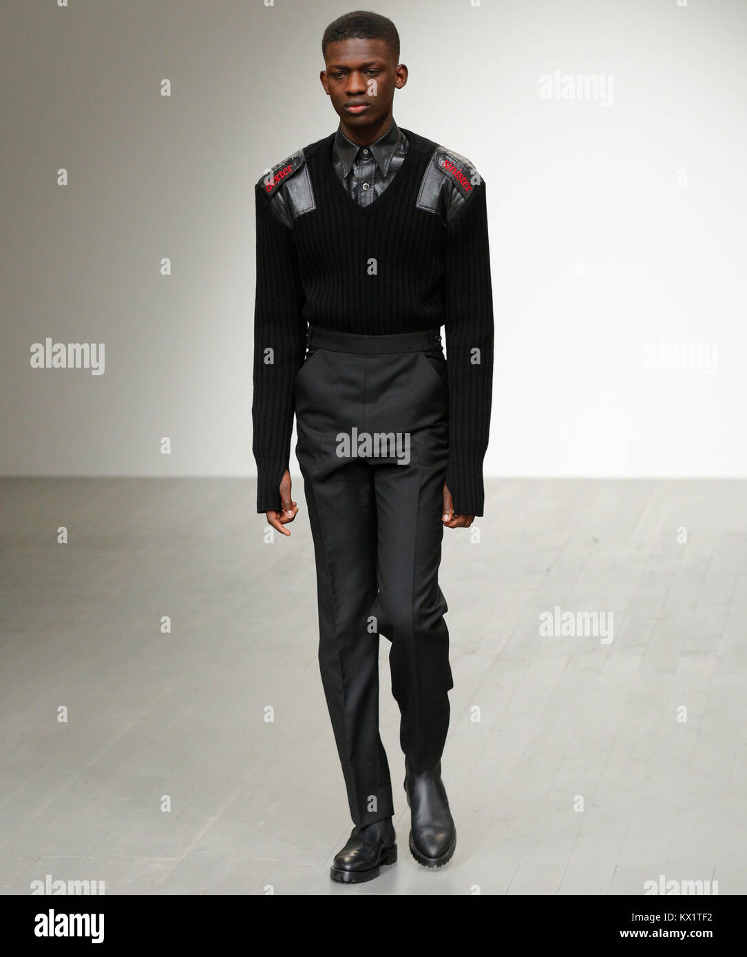 London, UK. 06th Jan, 2018. 6th of January 2018 John Lawrence Sullivan catwalk at London Fashion Week Men's AW18. British Fashion Council Show Space at Strand 180 presenting designers collections for aw18, fw18. Credit: catwalking/runways/Alamy Live News Stock Photo
