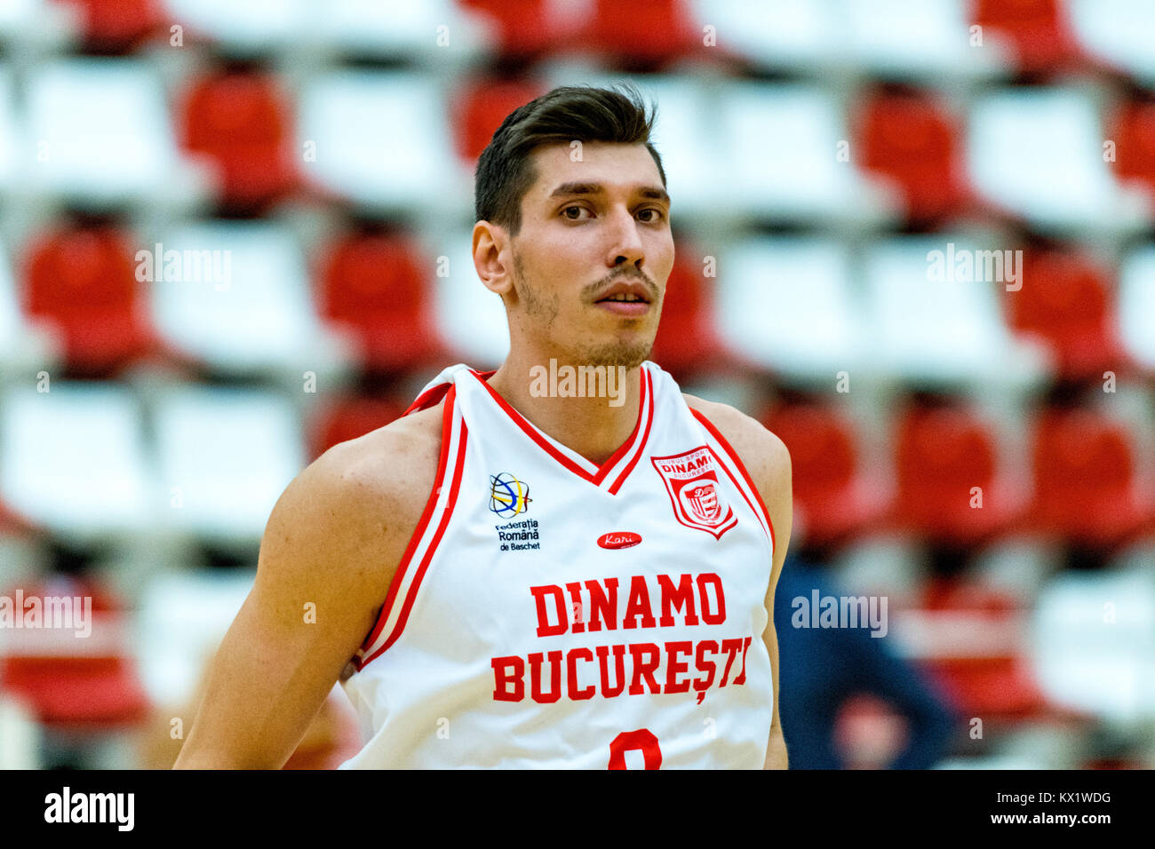 January 5, 2018: Cornel Cioacata #8 (CS Dinamo Bucharest) during the LNBM -  Men's National Basketball League game between CS Dinamo Bucharest vs CSM  Steaua Bucharest at Sala Polivalenta Dinamo, Bucharest, Romania