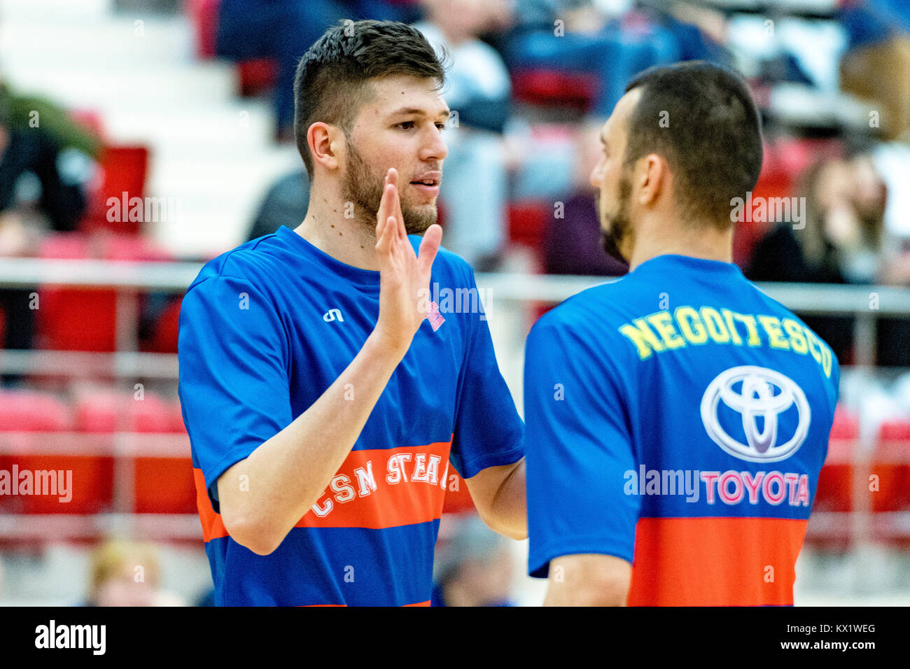 January 5, 2018: Bogdan Popa #23 (CSM Steaua Bucharest) during the LNBM -  Men's National Basketball League game between CS Dinamo Bucharest vs CSM  Steaua Bucharest at Sala Polivalenta Dinamo, Bucharest, Romania