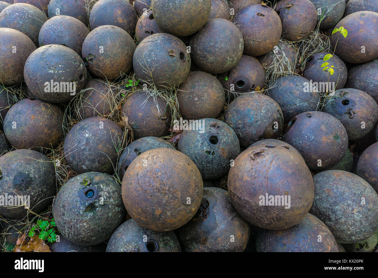 Cannonballs from the castle of Ioannina in Greece Stock Photo