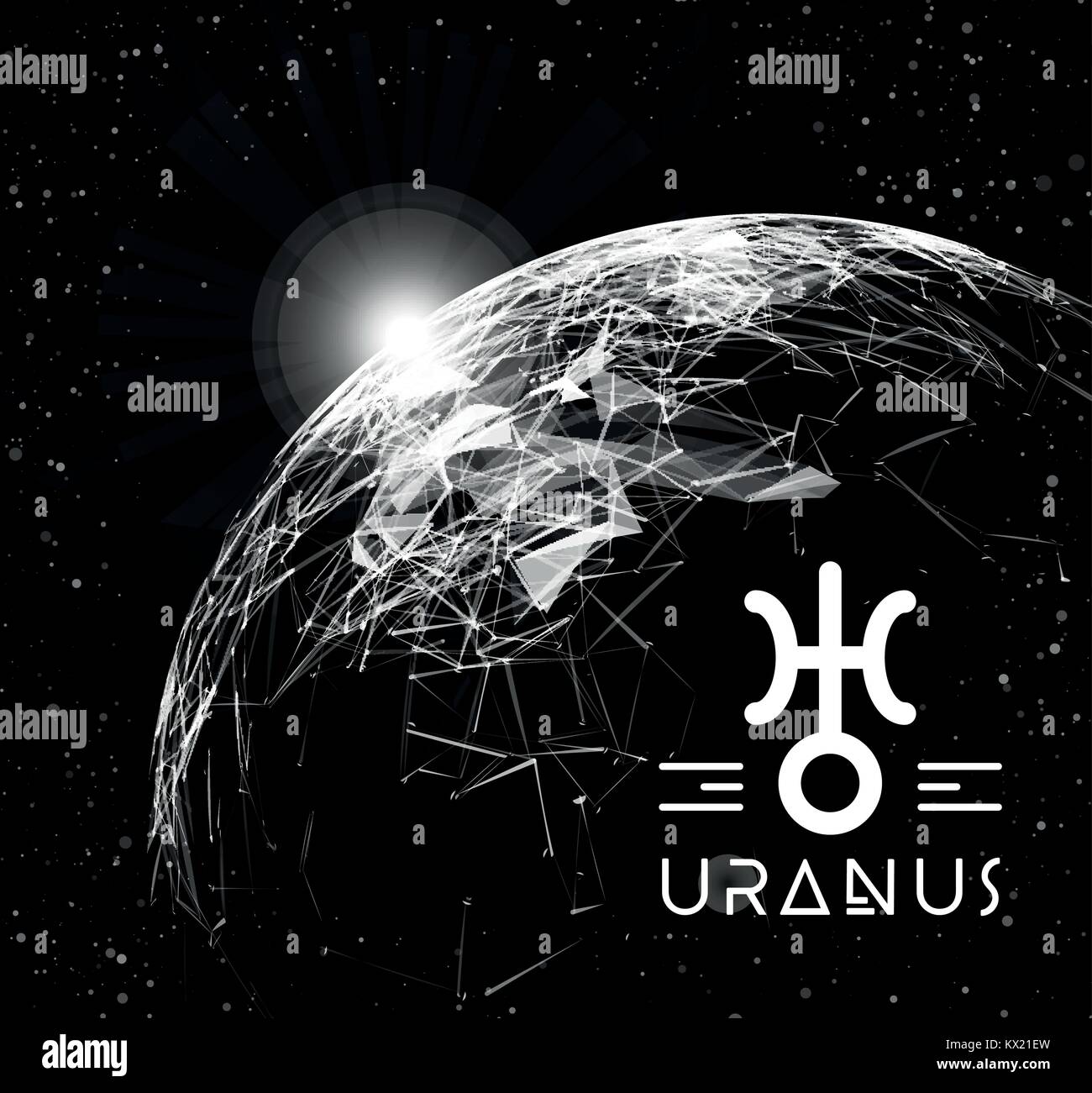 Planet Uranus in the form of polygonal mesh elements in the form of lines and points. The planet in astrology is responsible for modern technologies and innovations. Vector Stock Vector