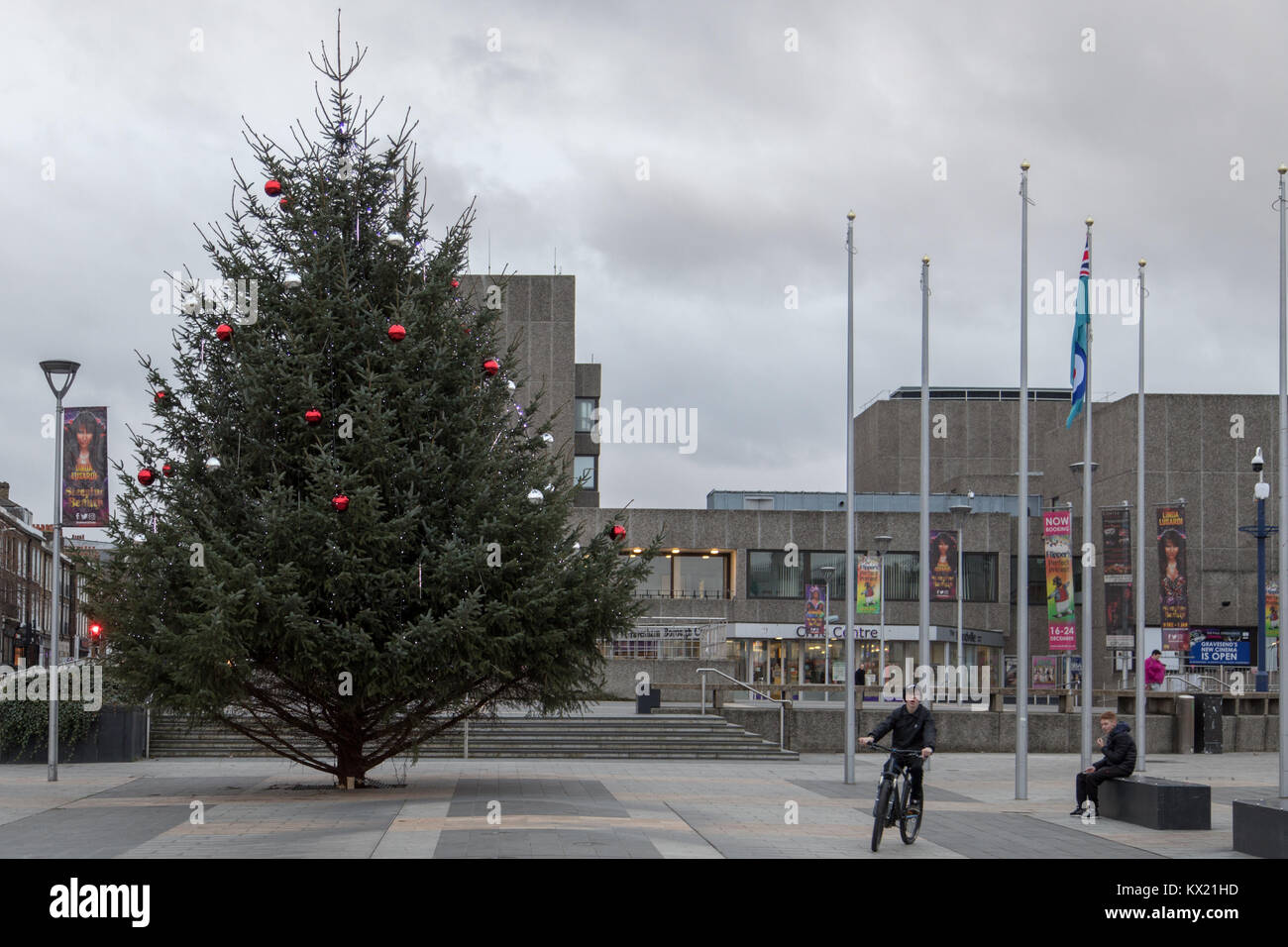 The yearly Christmas tree at the front of the Gravesend civic centre is possibly the most miserable Christmas tree in the UK  Featuring: Atmosphere Where: Gravesend, United Kingdom When: 06 Dec 2017 Credit: WENN.com Stock Photo