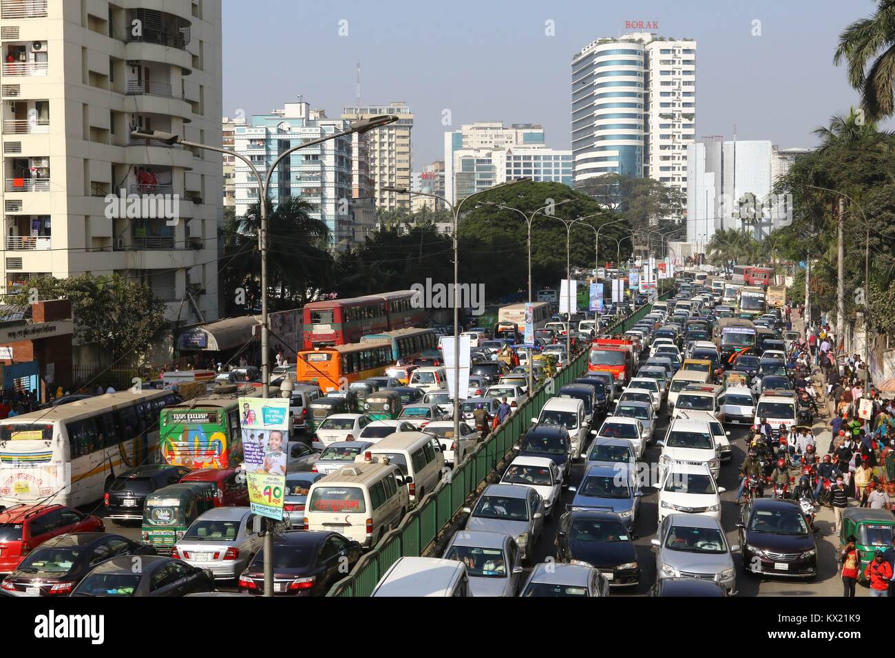Heavy traffic jam the VIP Road at shahbag in Dhaka city, Bangladesh