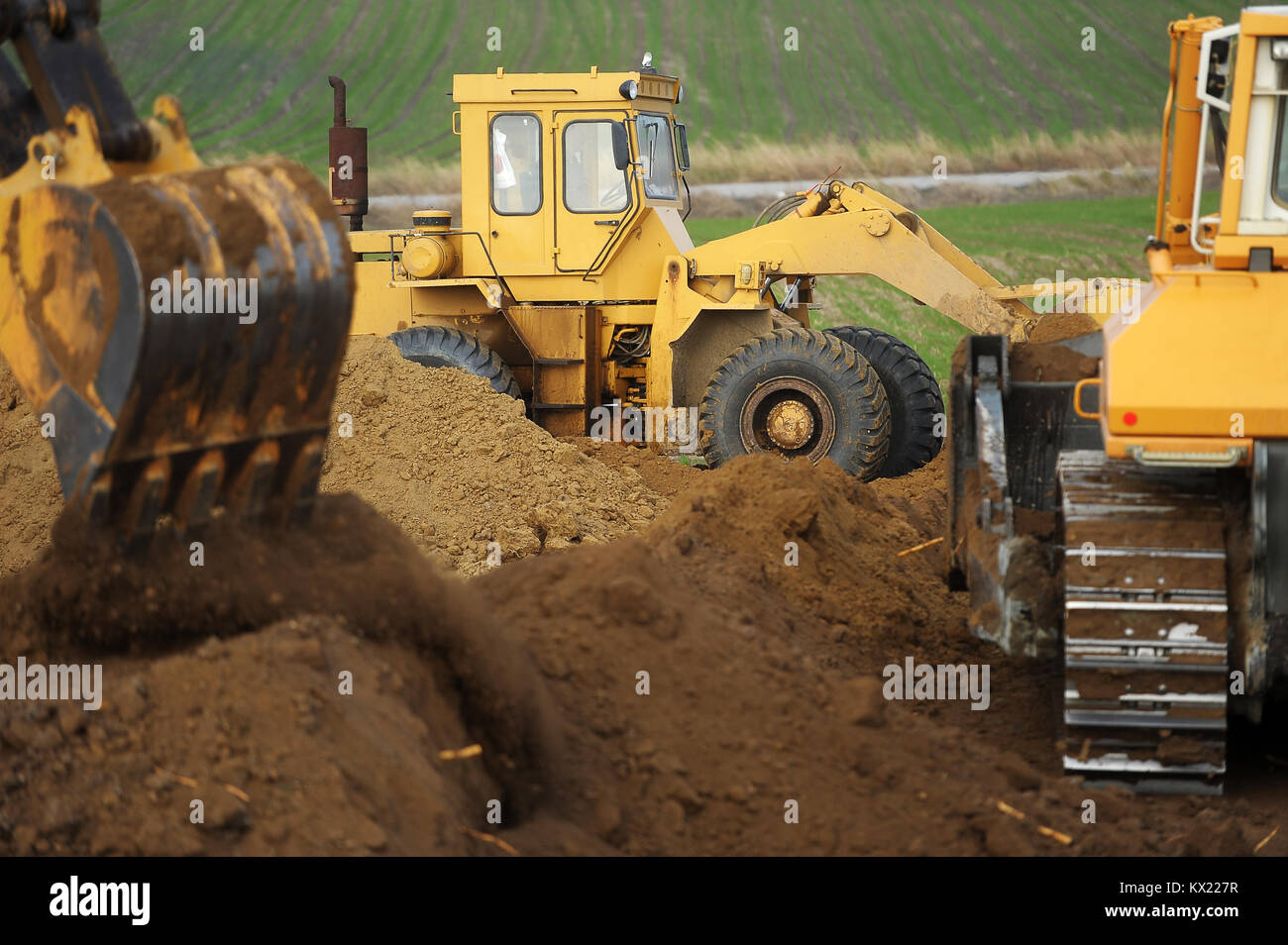 Bulldozer and excavator Stock Photo Alamy