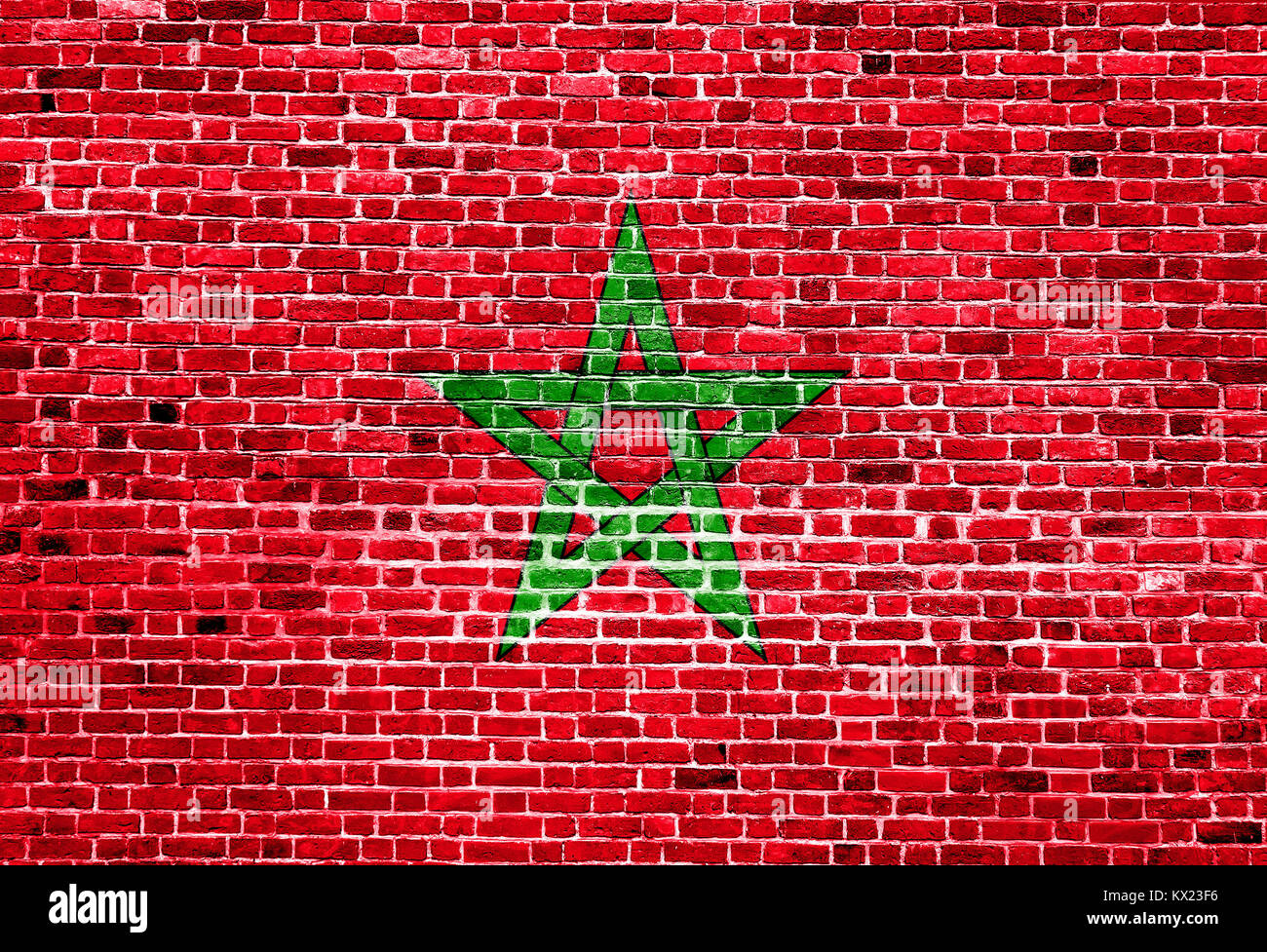 Flag of Morocco painted on brick wall, background texture Stock Photo ...
