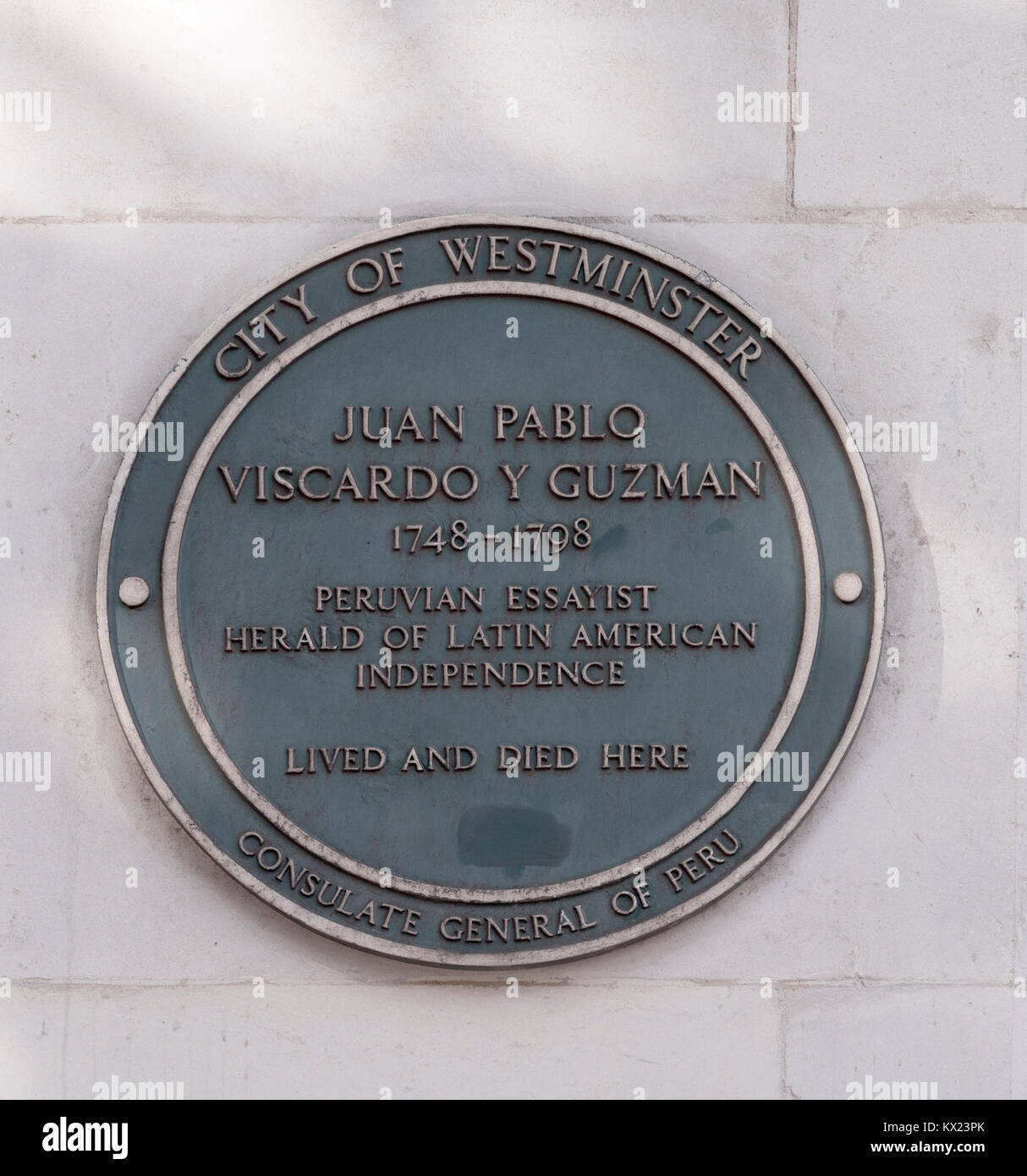 City of Westminster heritage plaque for Juan Pablo Viscardo Y Ouzman Stock Photo