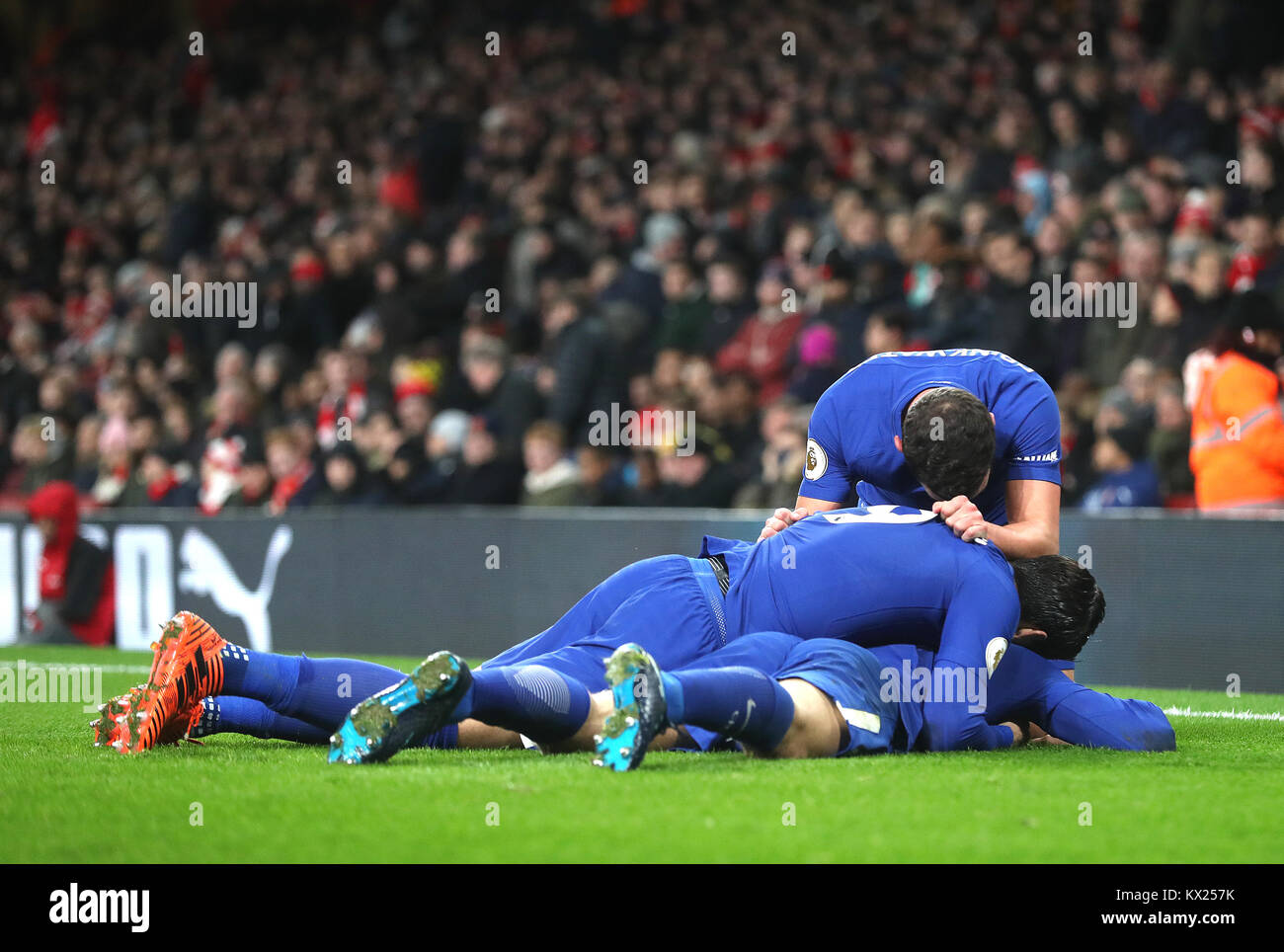 Alonso Goal Chelsea's Marcos Alonso (below) celebrates scoring his side's second ...