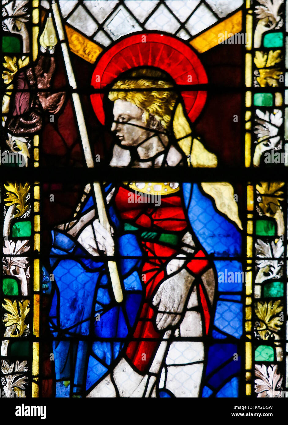 Saint Genevieve, patron saint of Paris, on a stained glass in the
