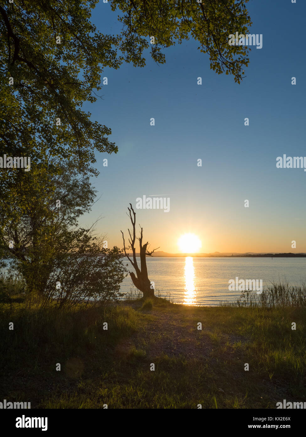 sunset at lake constance, germany Stock Photo