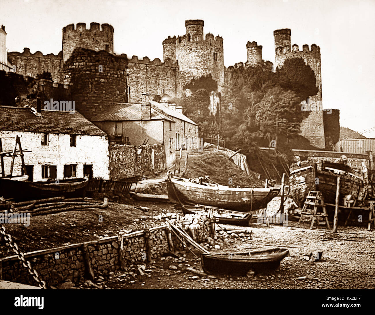 Conwy Castle from the Quay, early 1900s Stock Photo