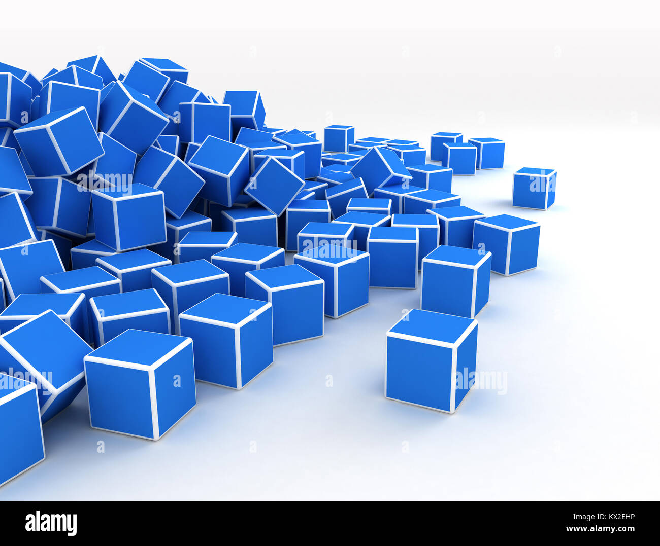 Blue 3d oulined cubes on white background Stock Photo