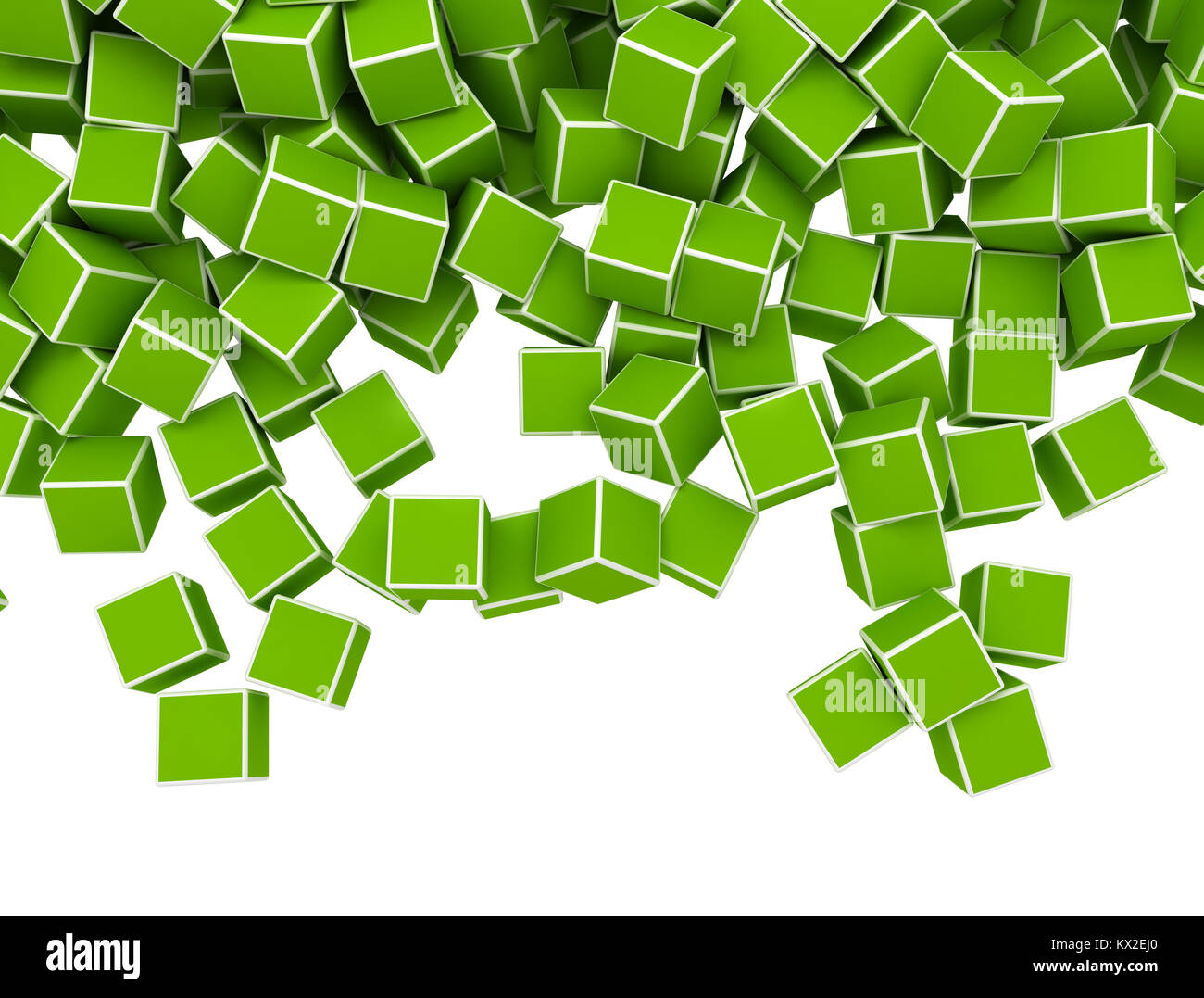 Falling green boxes isolated on white background Stock Photo