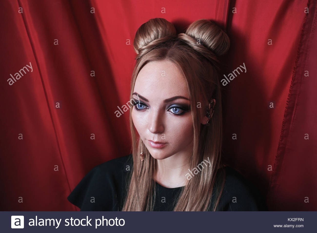 Blonde Woman With Big Blue Eyes Like A Elf Long White Hair In A