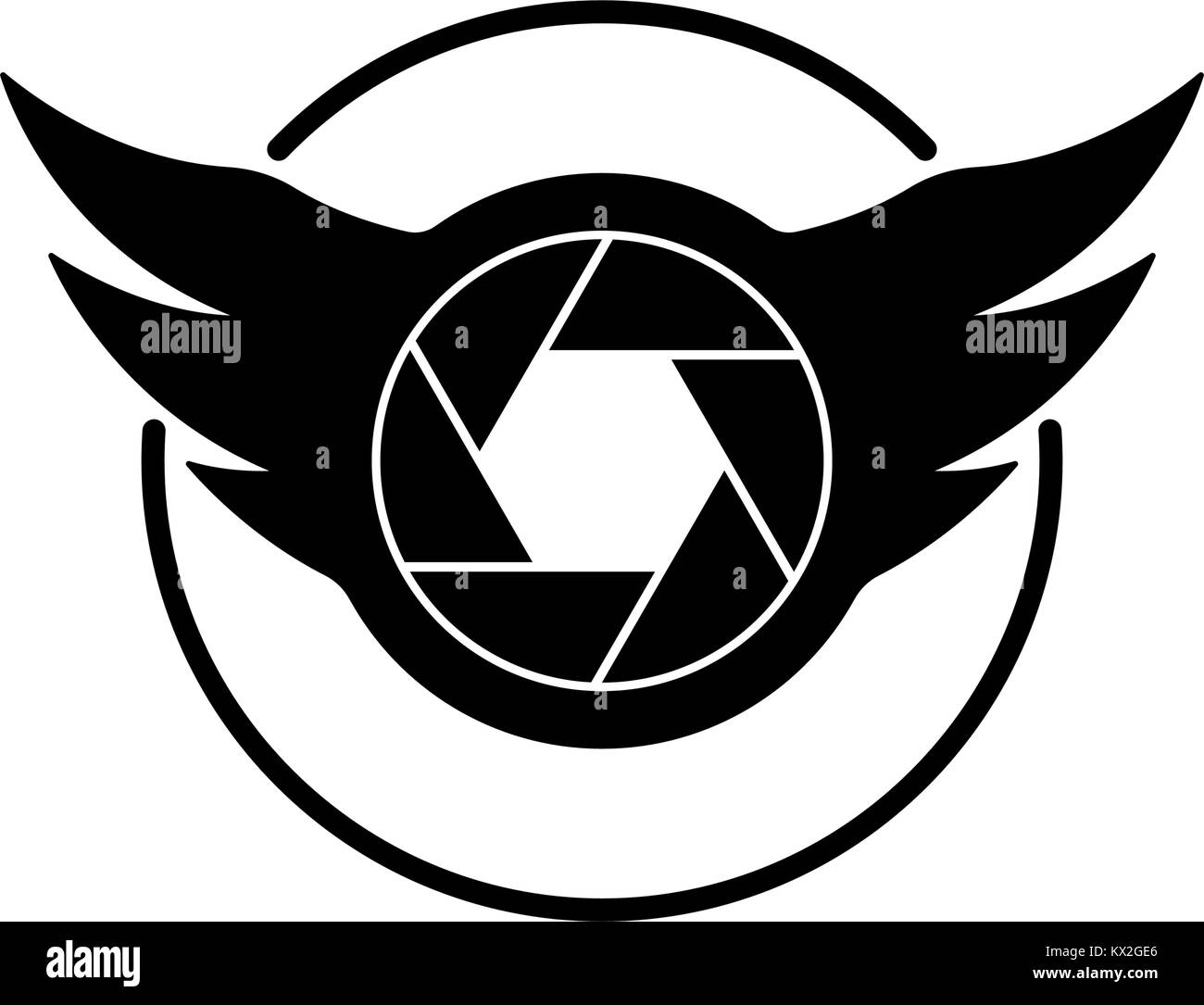Shutter and wings shaped camera logo on white background.. Wings shaped