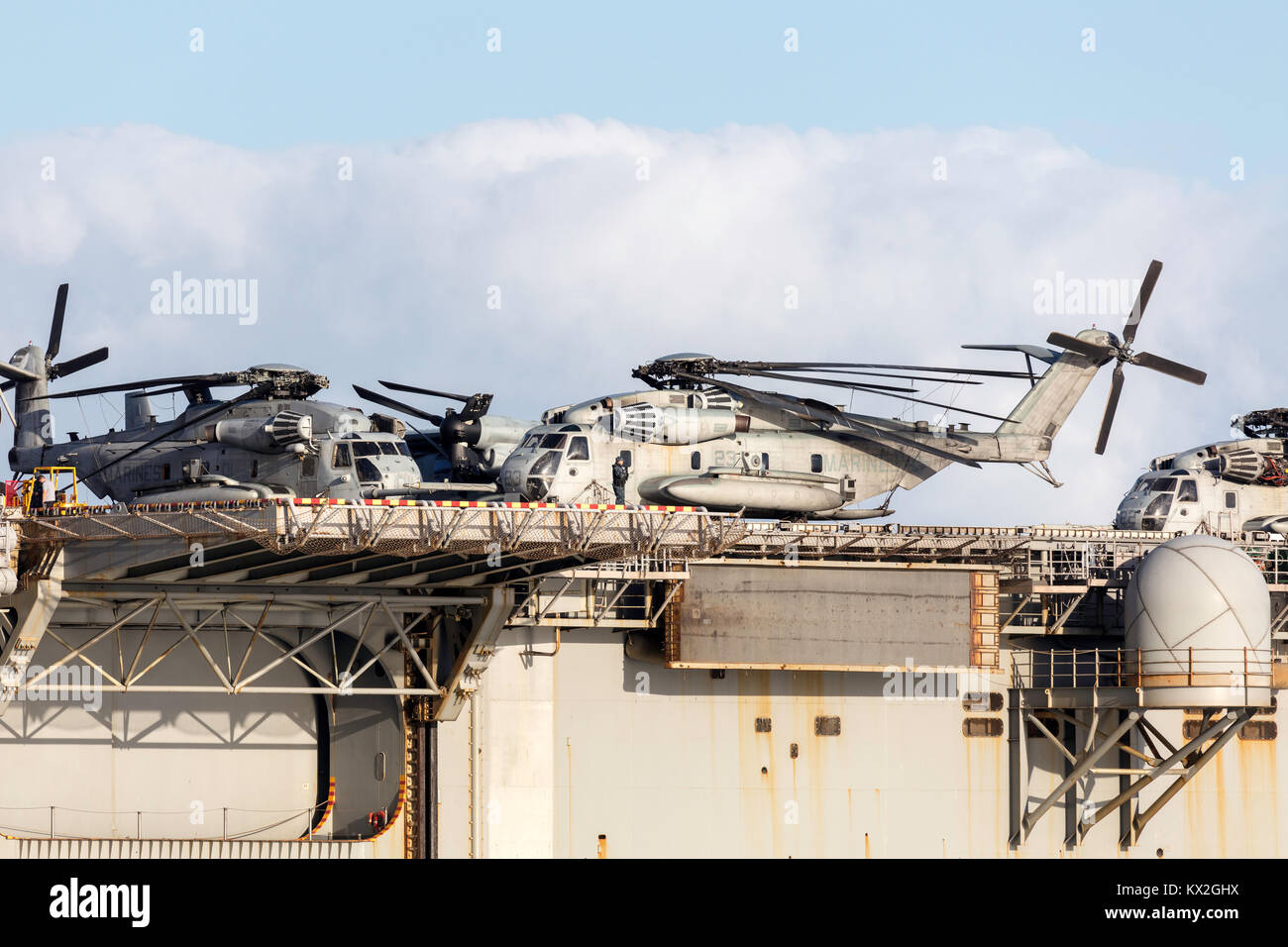 Sikorsky CH-53 heavy lift transport helicopters from the United States Marine Corps (Marine Expeditionary Unit Stock Photo