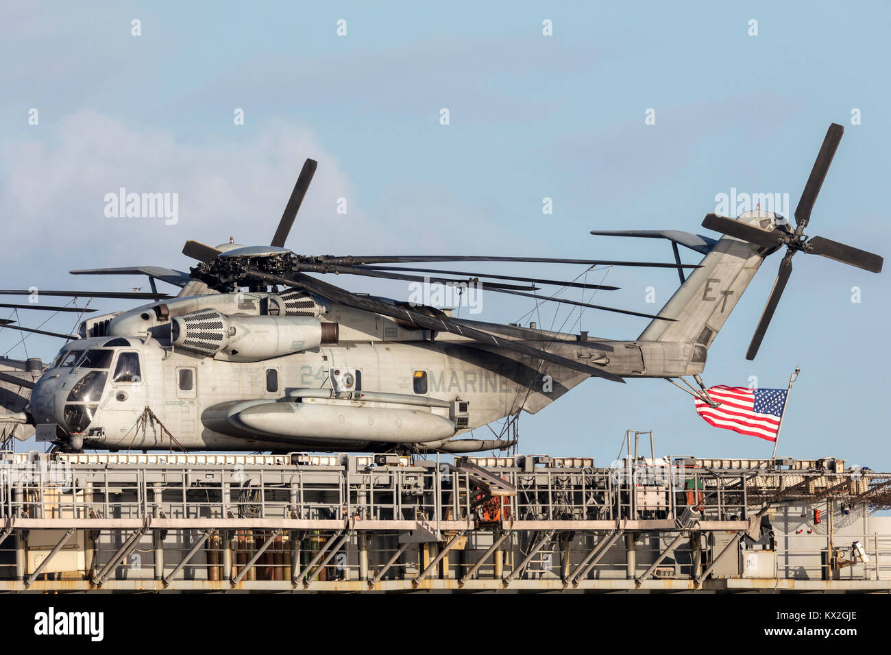 Sikorsky CH-53 heavy lift transport helicopters from the United States Marine Corps (Marine Expeditionary Unit Stock Photo